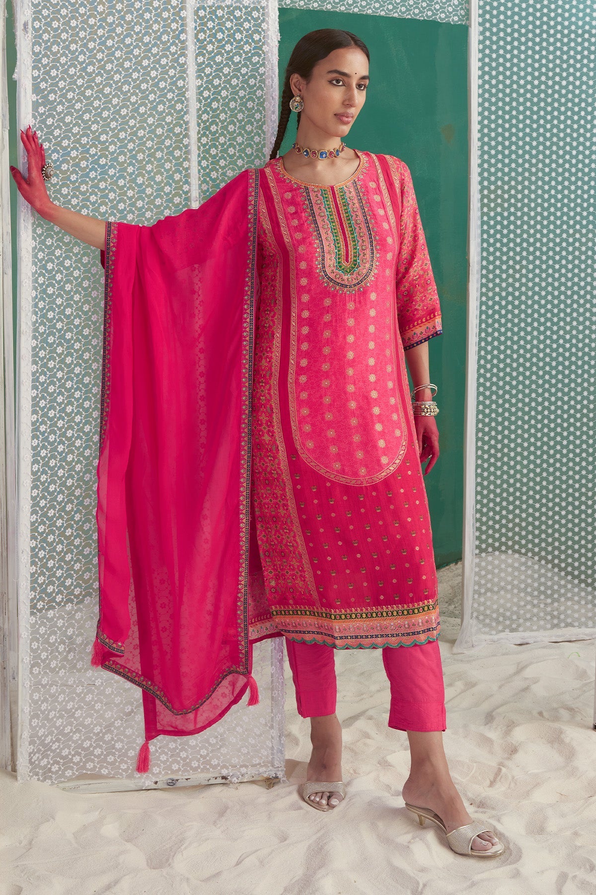 Pink Printed Kurta 3 Pcs Set