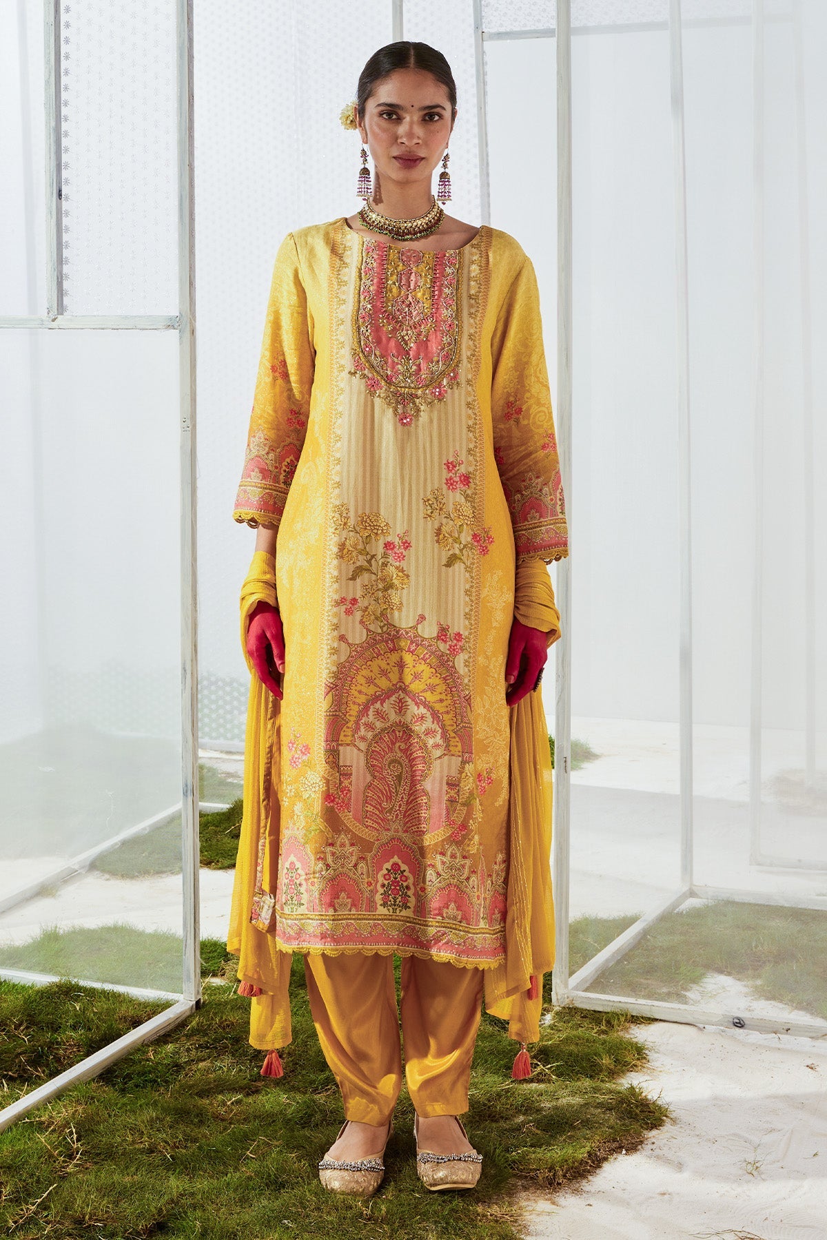 Yellow Printed Kurta Set