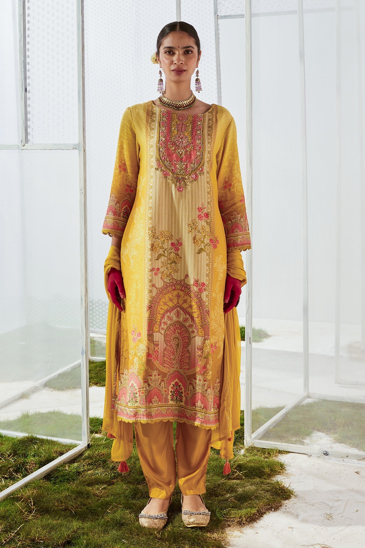 Yellow Printed Kurta Set