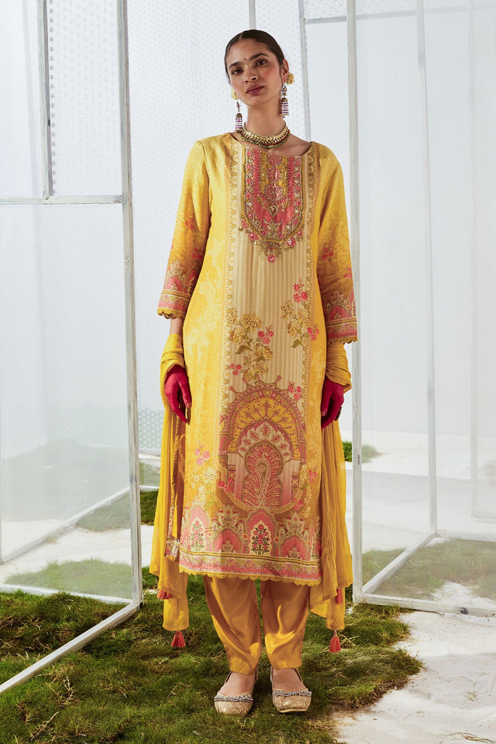 Yellow Printed Kurta Set