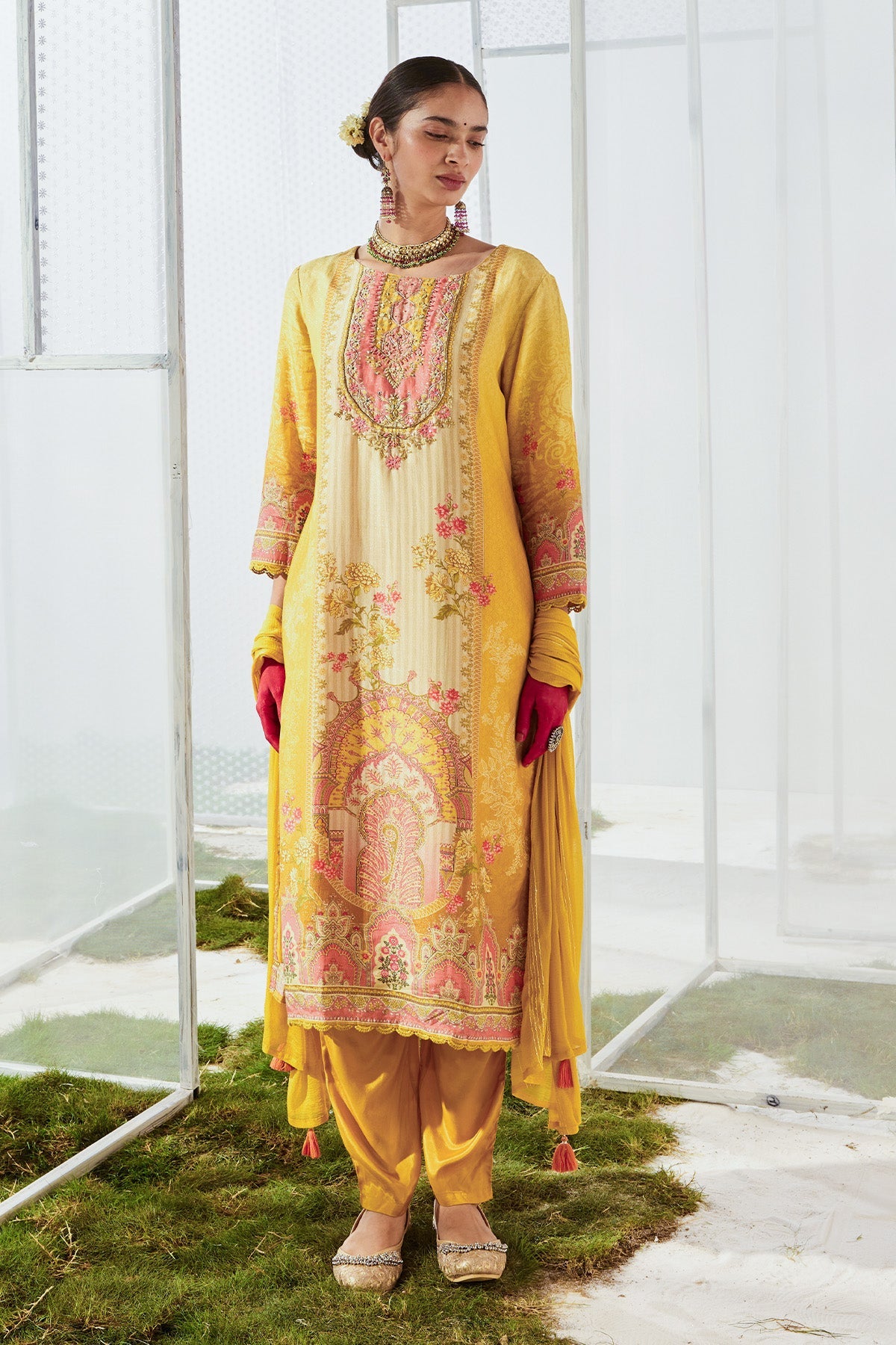 Yellow Printed Kurta Set