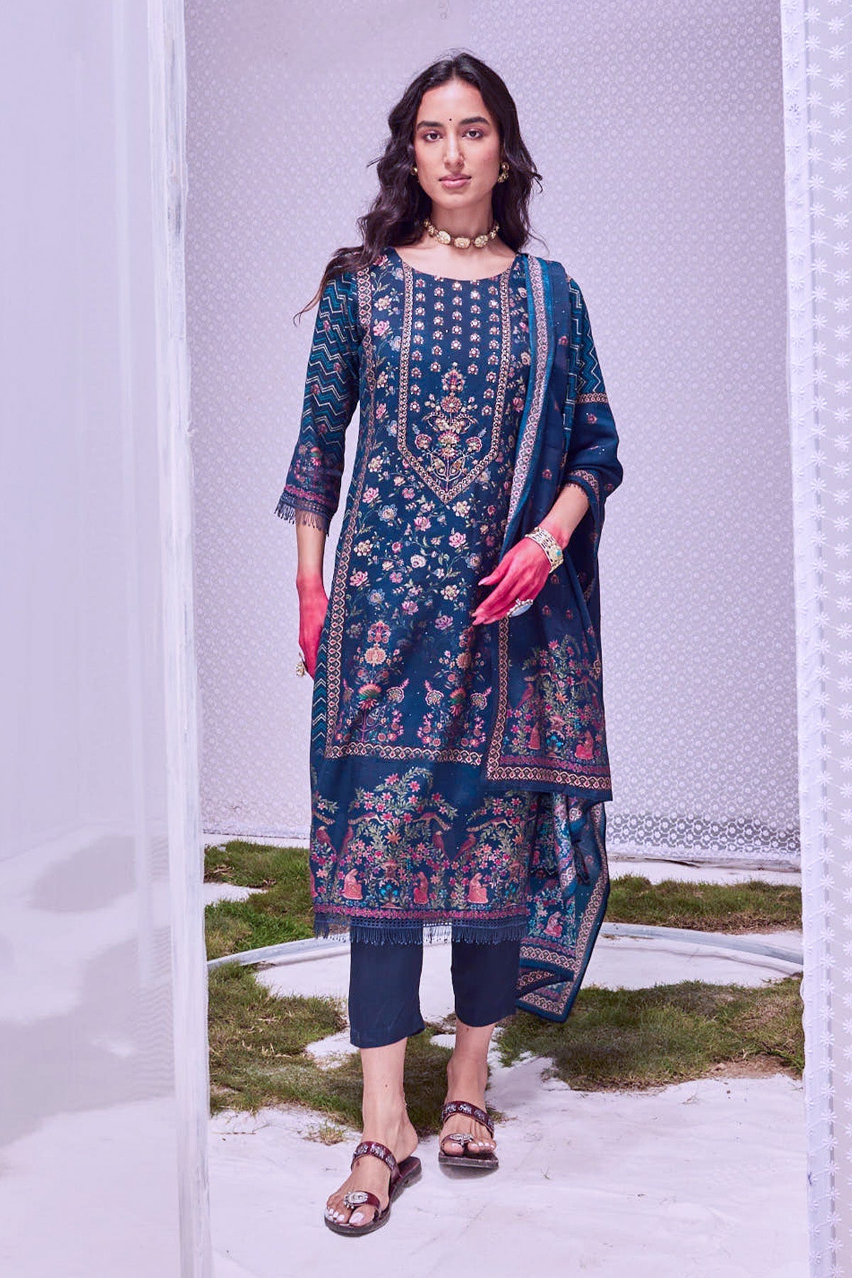 Blue Printed Kurta Set