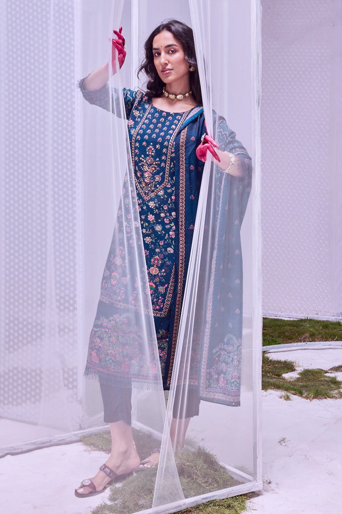 Blue Printed Kurta Set
