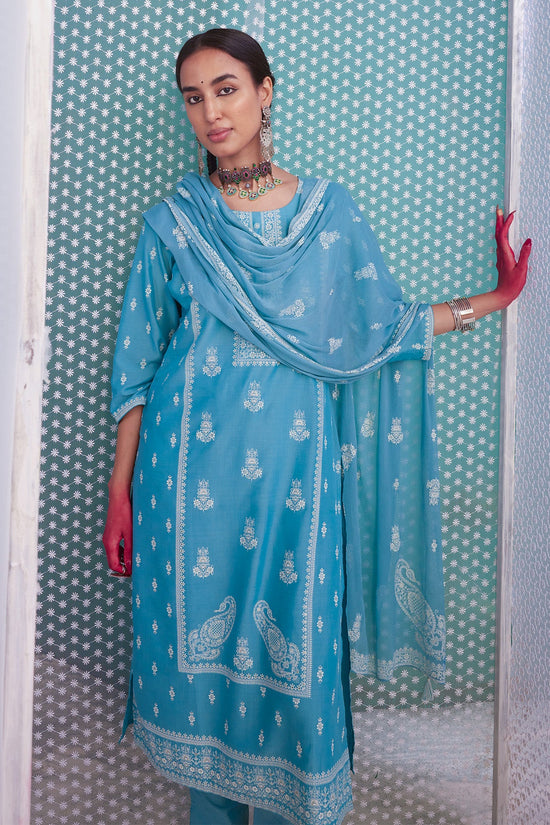 Blue Printed Kurta Set