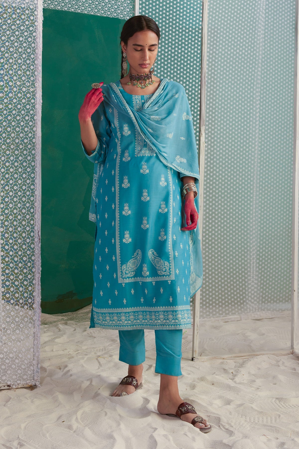 Blue Printed Kurta Set