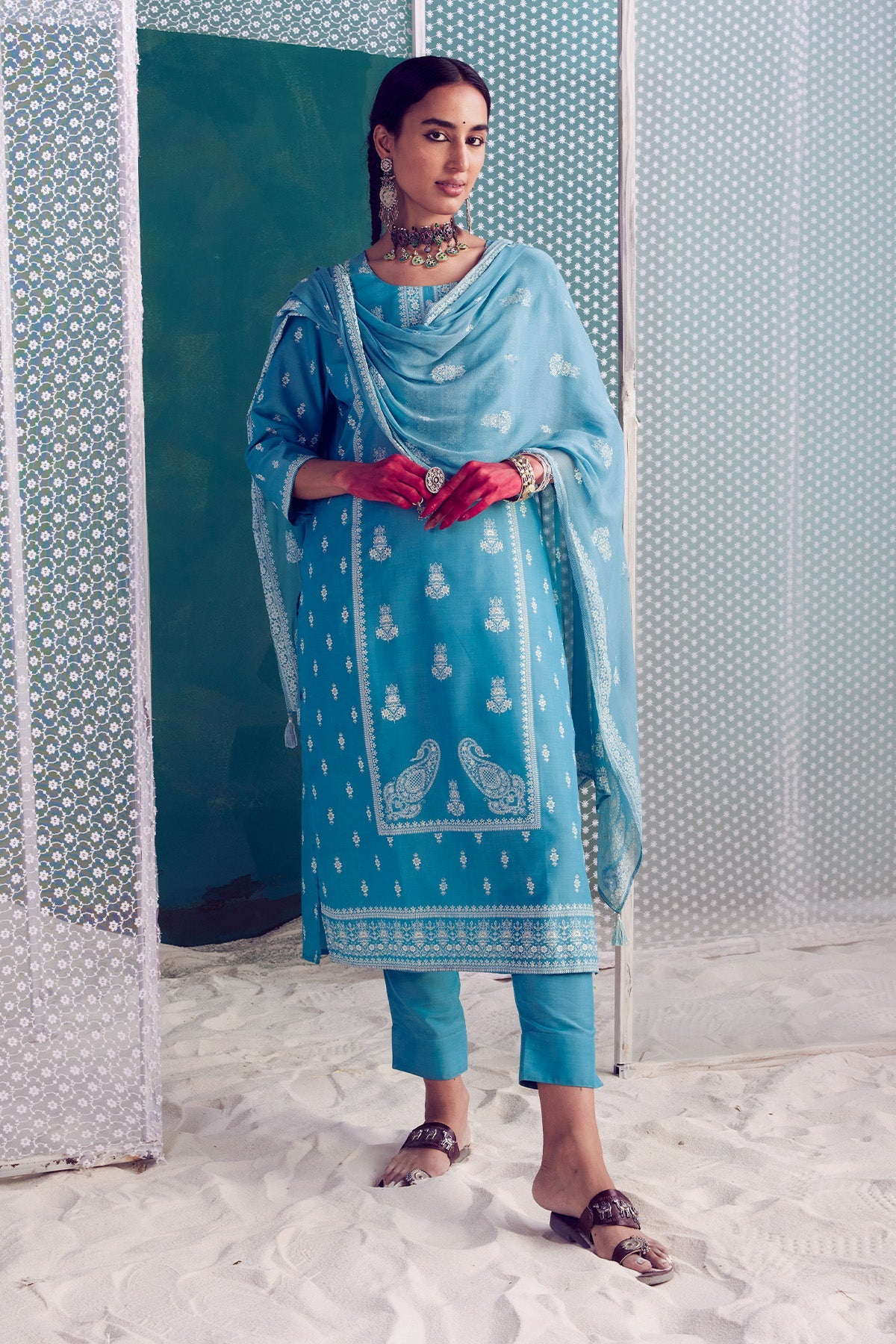 Blue Printed Kurta Set