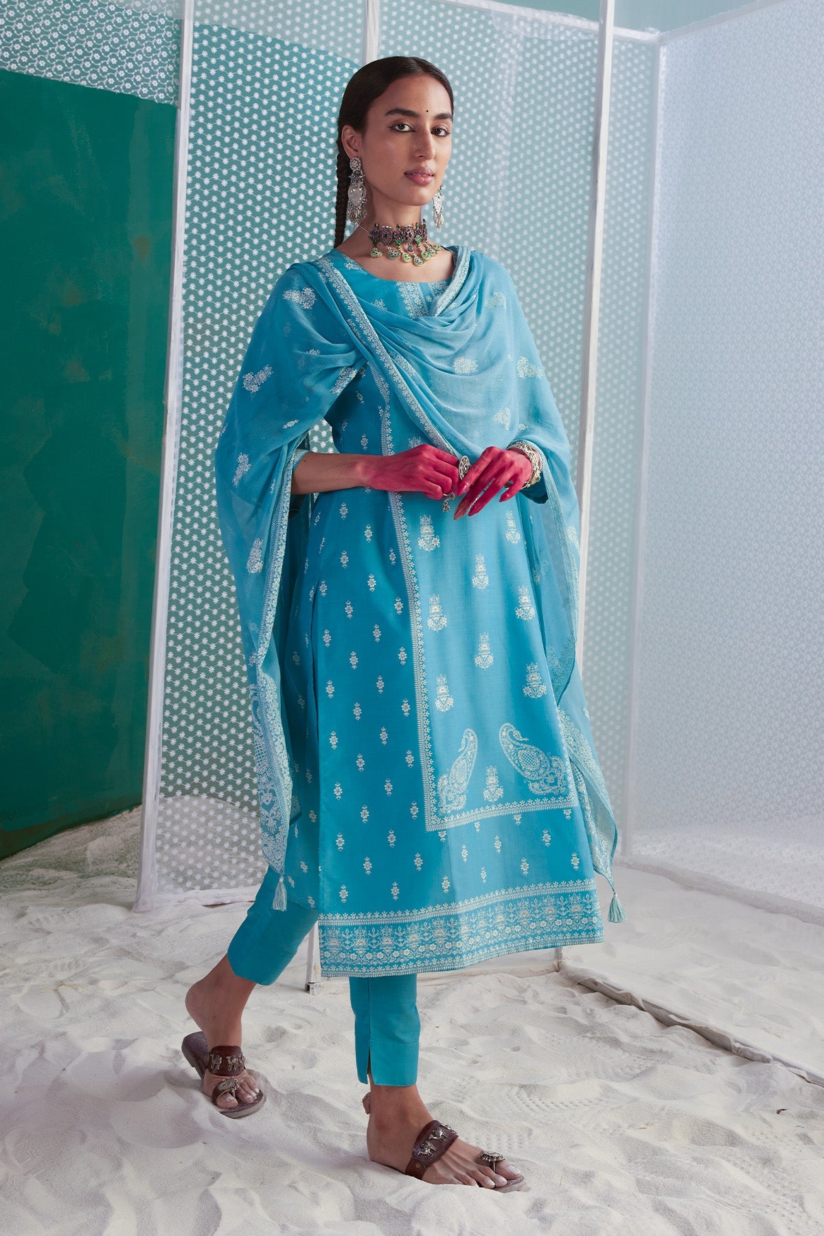 Blue Printed Kurta Set
