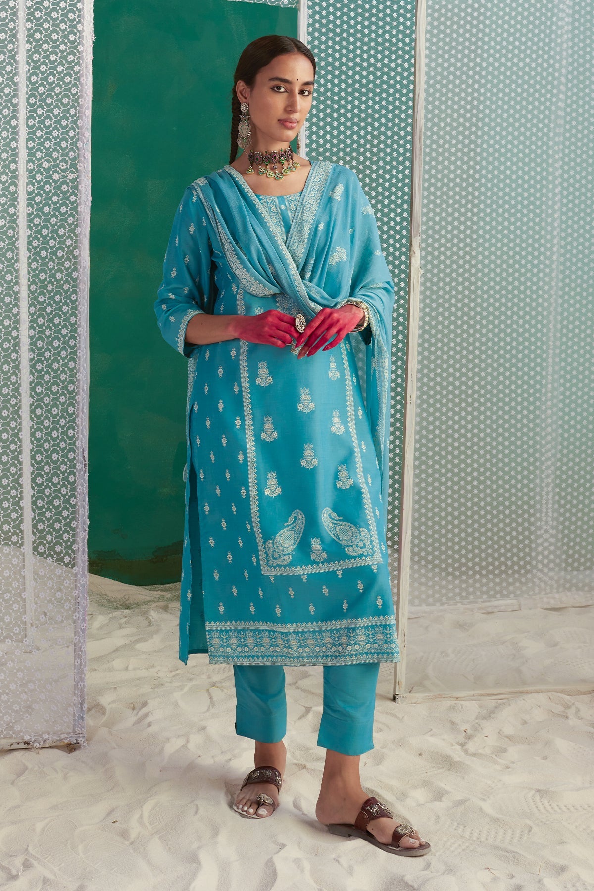 Blue Printed Kurta Set