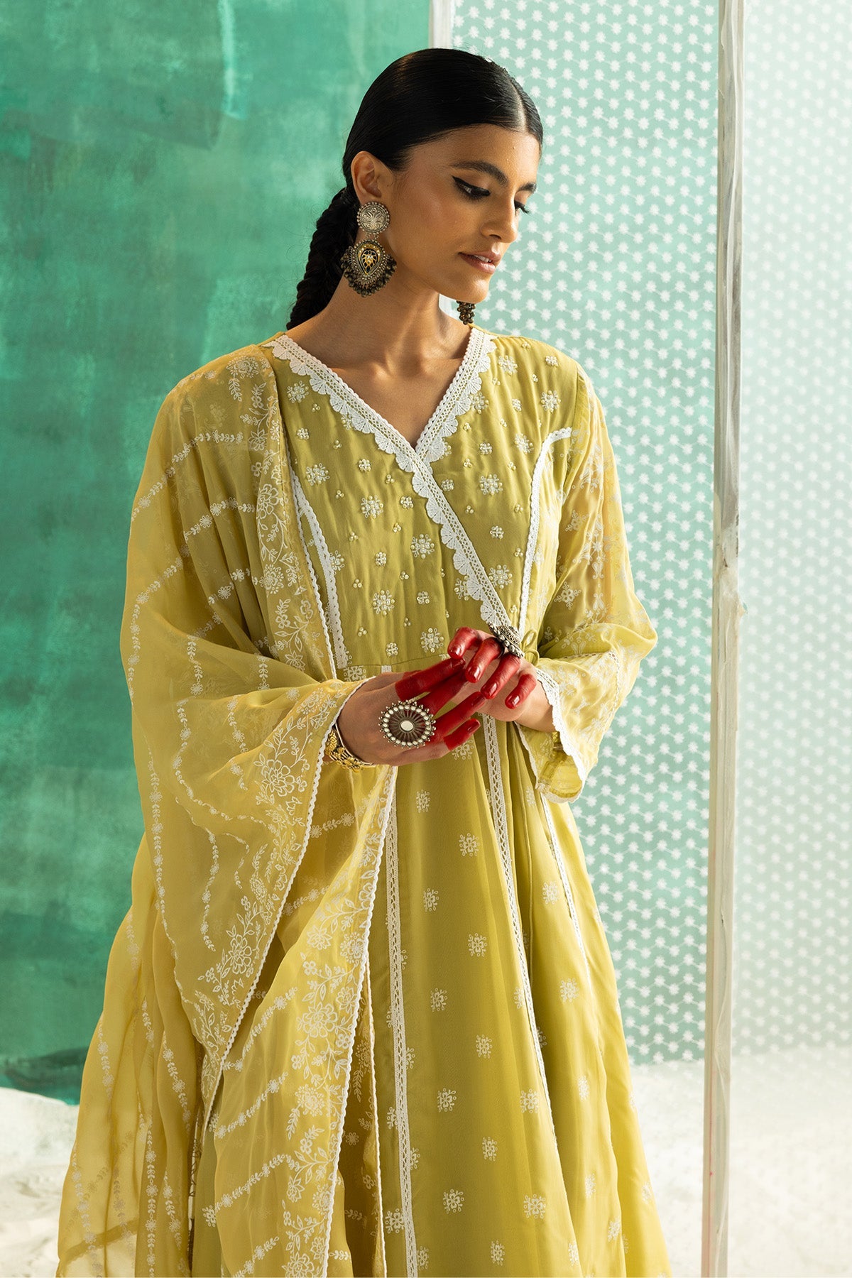 Green Printed Kurta 3 Pcs Set