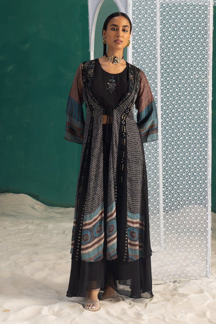 Black Dress with Printed Shrug