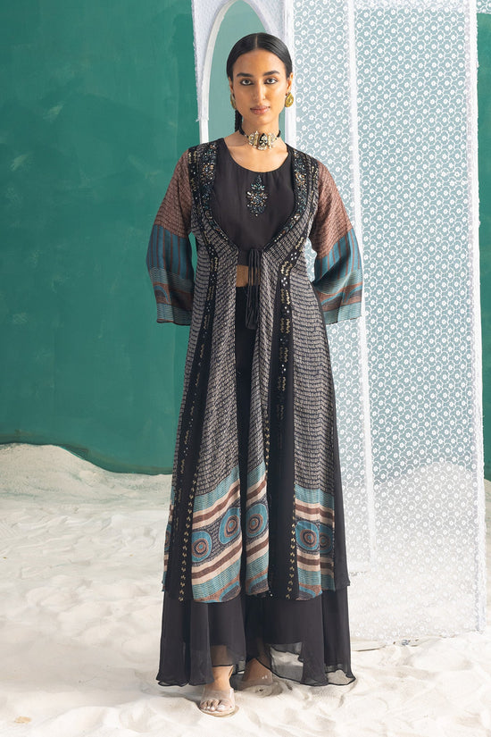 Black Dress with Printed Shrug