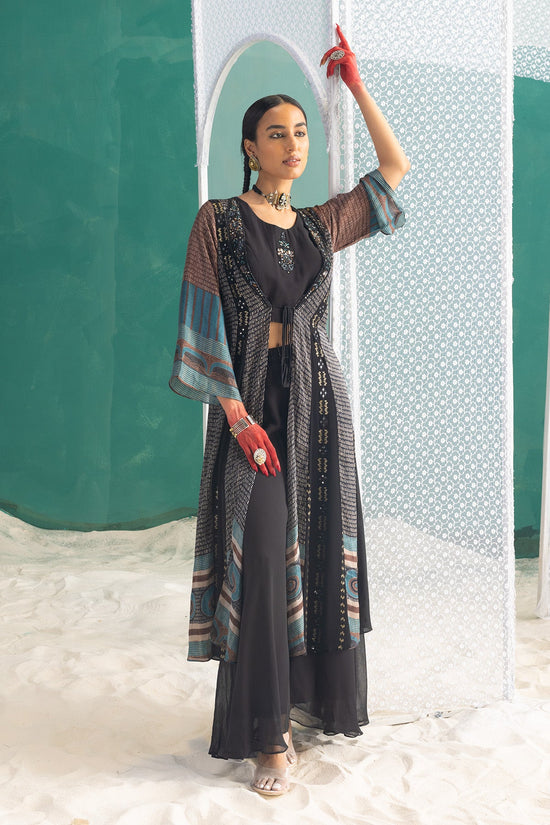 Black Dress with Printed Shrug