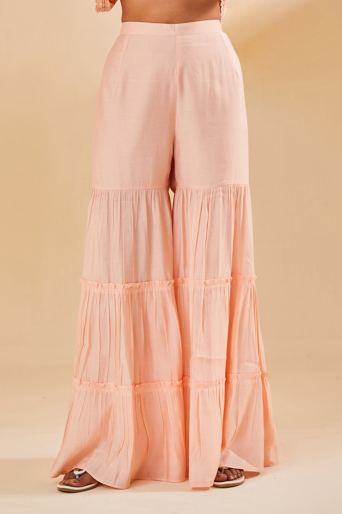 Peach Embroidered Kurta Sharara Set