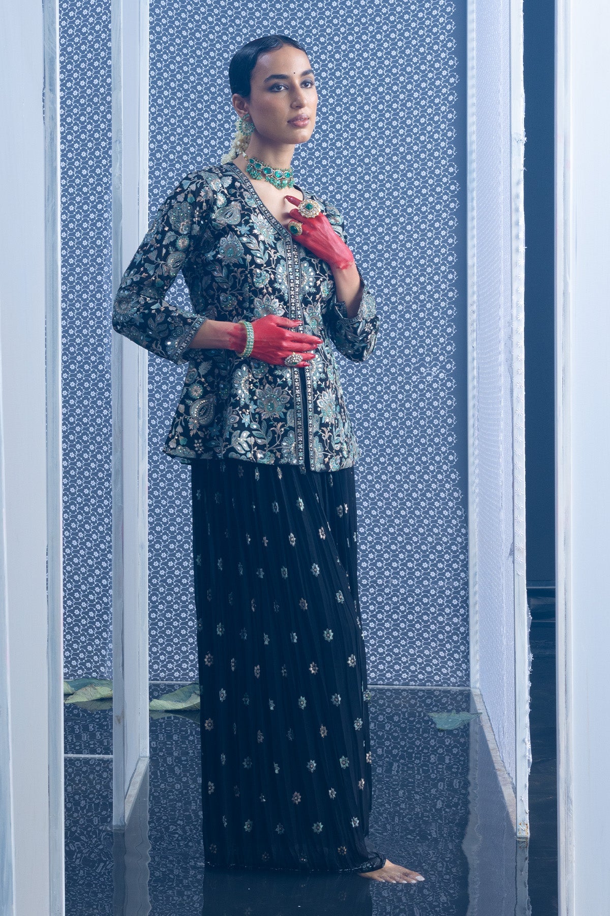 Black Embroidered Cord 3 Pcs Set