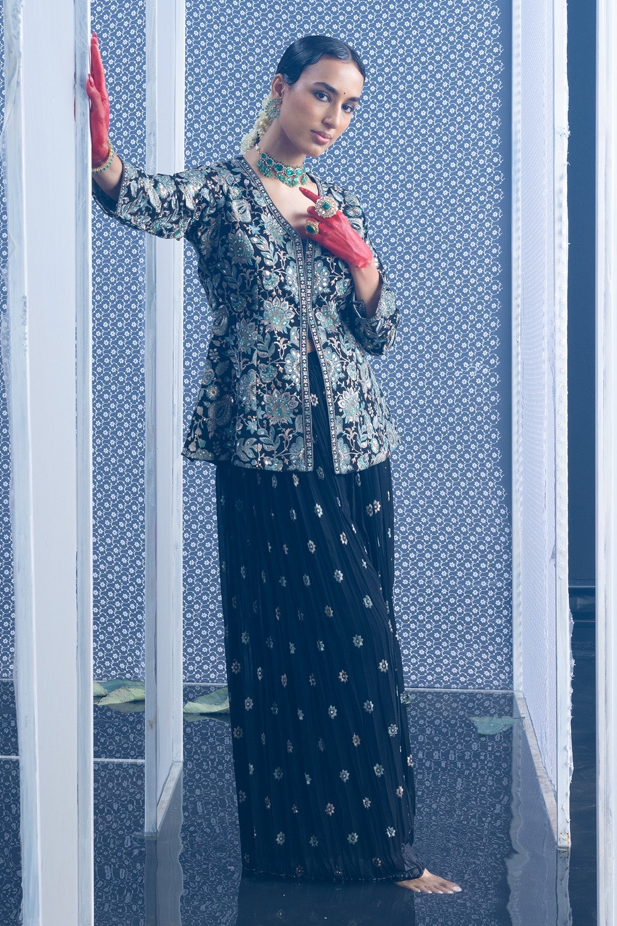 Black Embroidered Cord 3 Pcs Set