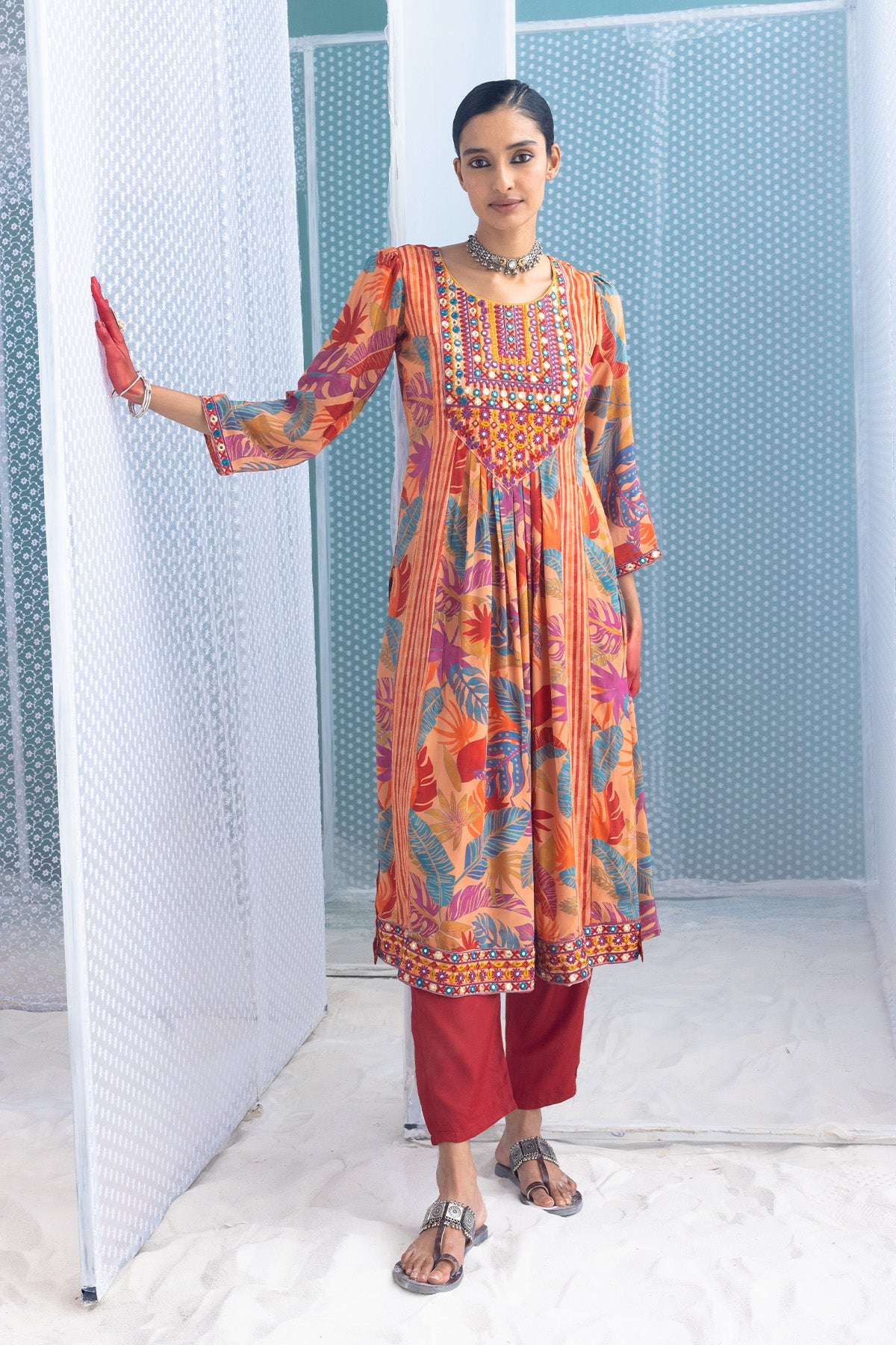 Multi Yoke Embroidered Printed Kurta Set