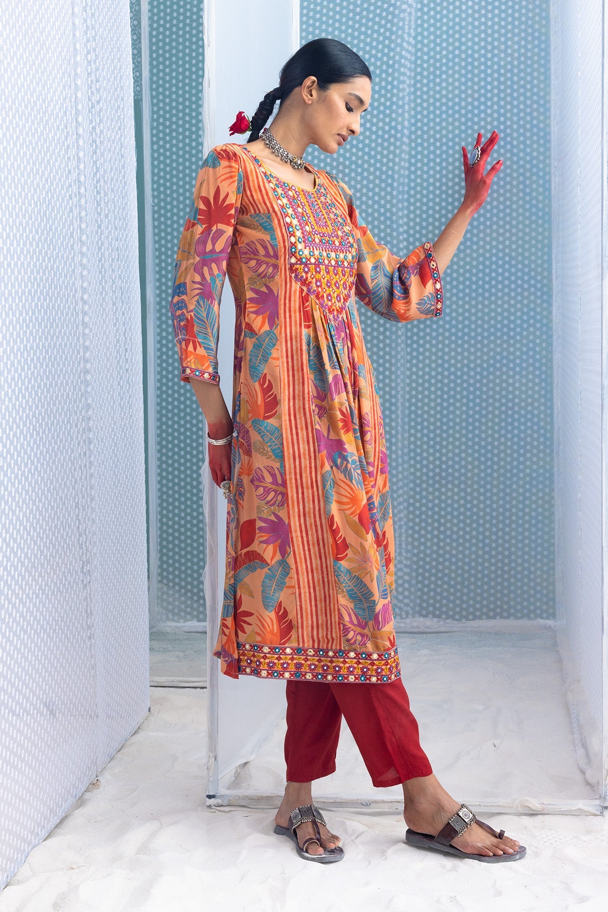 Multi Yoke Embroidered Printed Kurta Set