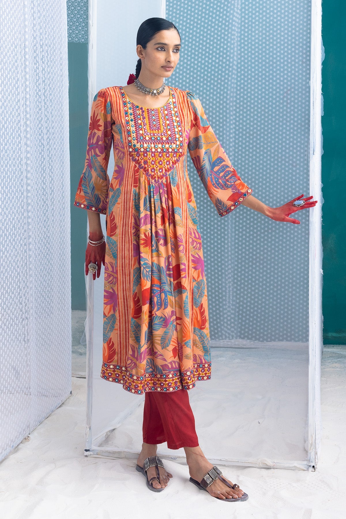 Multi Yoke Embroidered Printed Kurta Set