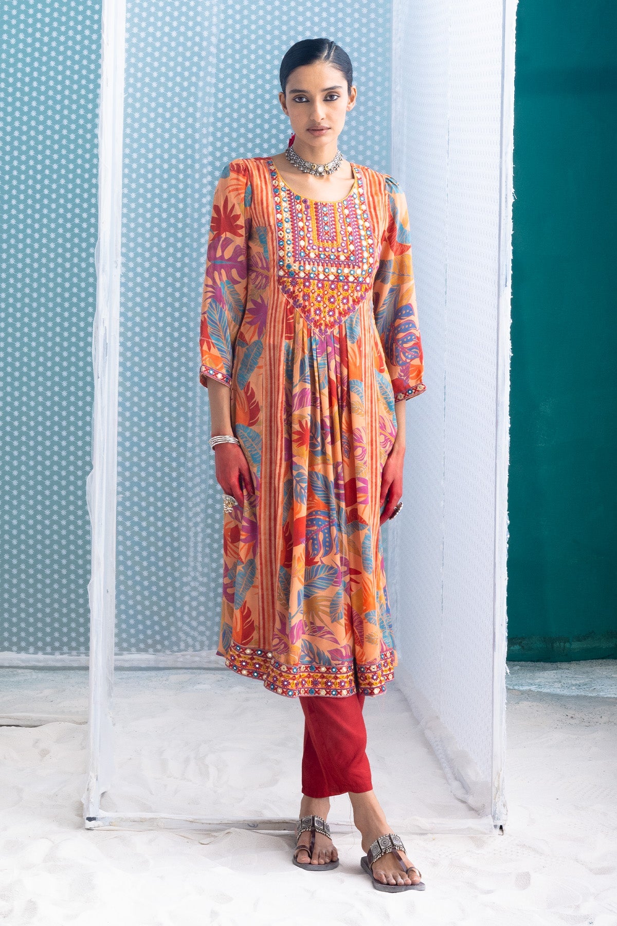 Multi Yoke Embroidered Printed Kurta Set