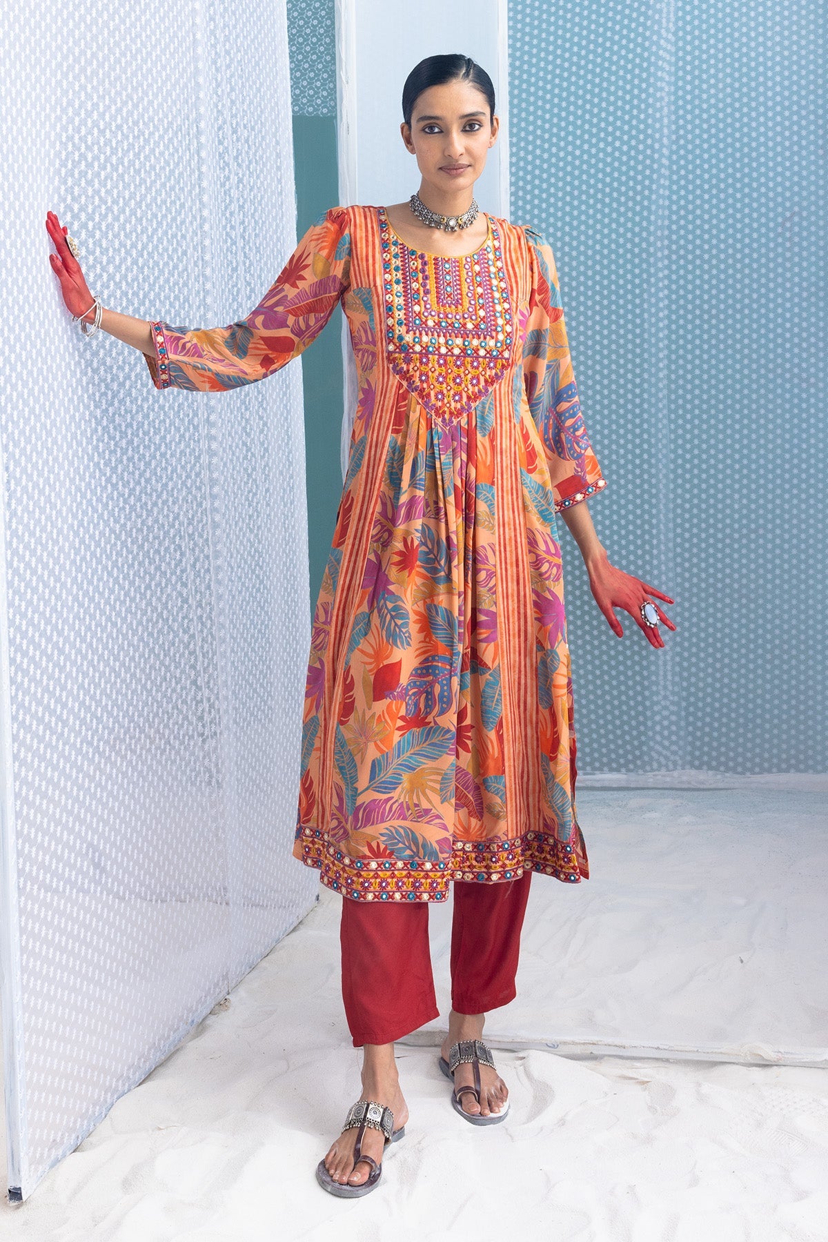 Multi Yoke Embroidered Printed Kurta Set