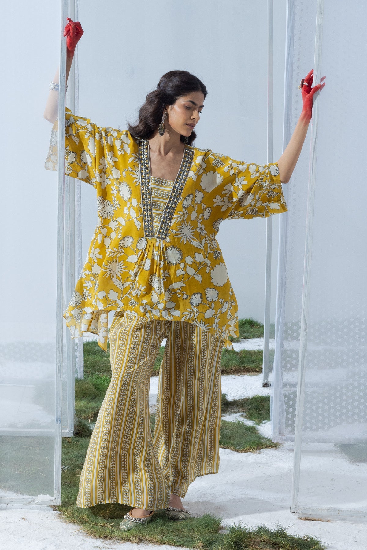Lemon Yellow Printed Cord Set