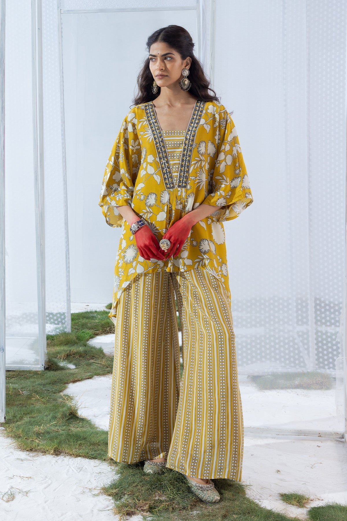 Lemon Yellow Printed Cord Set