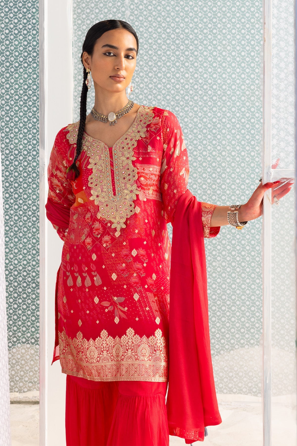 Pink Embellished Straight Kurta Set
