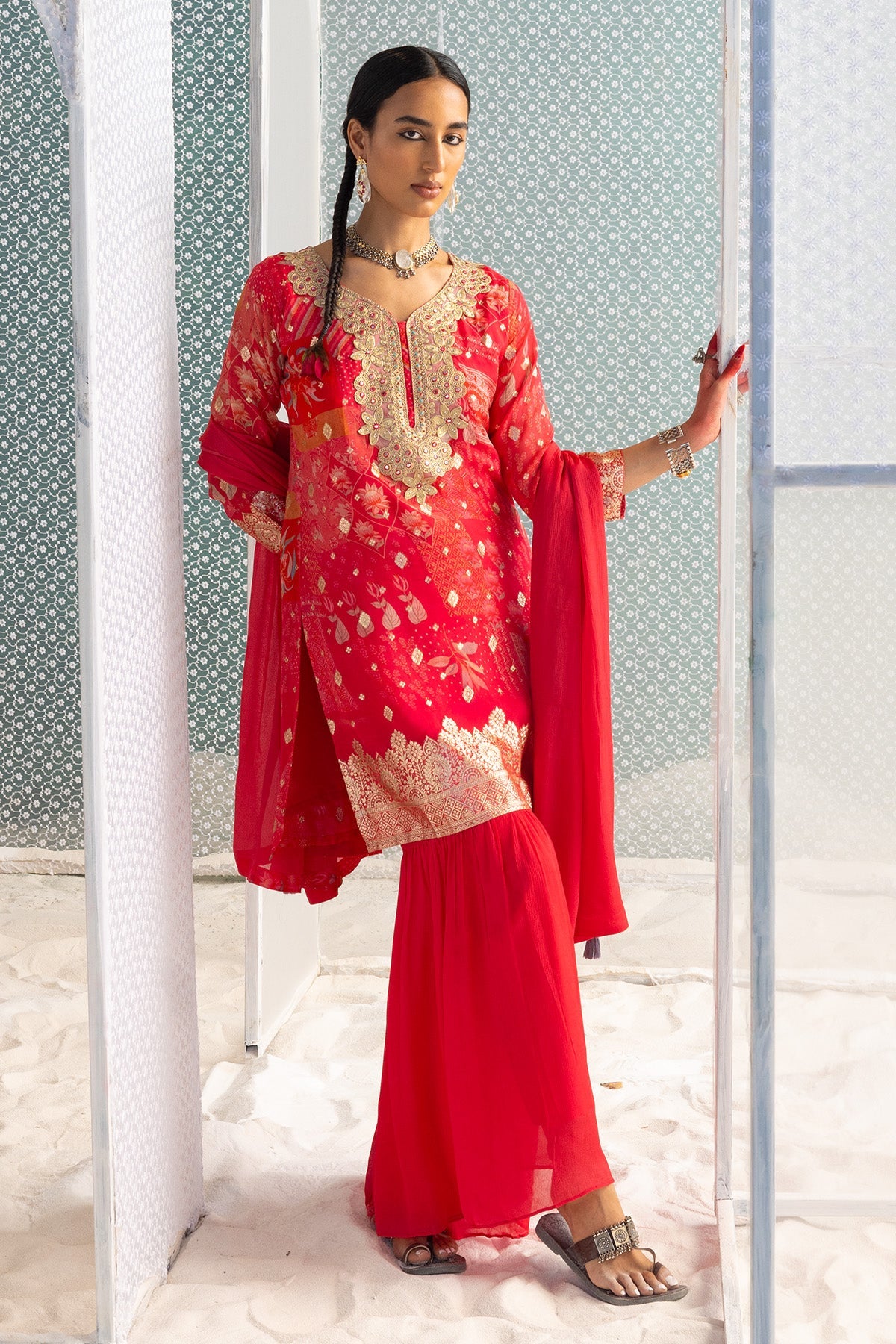 Pink Embellished Straight Kurta Set