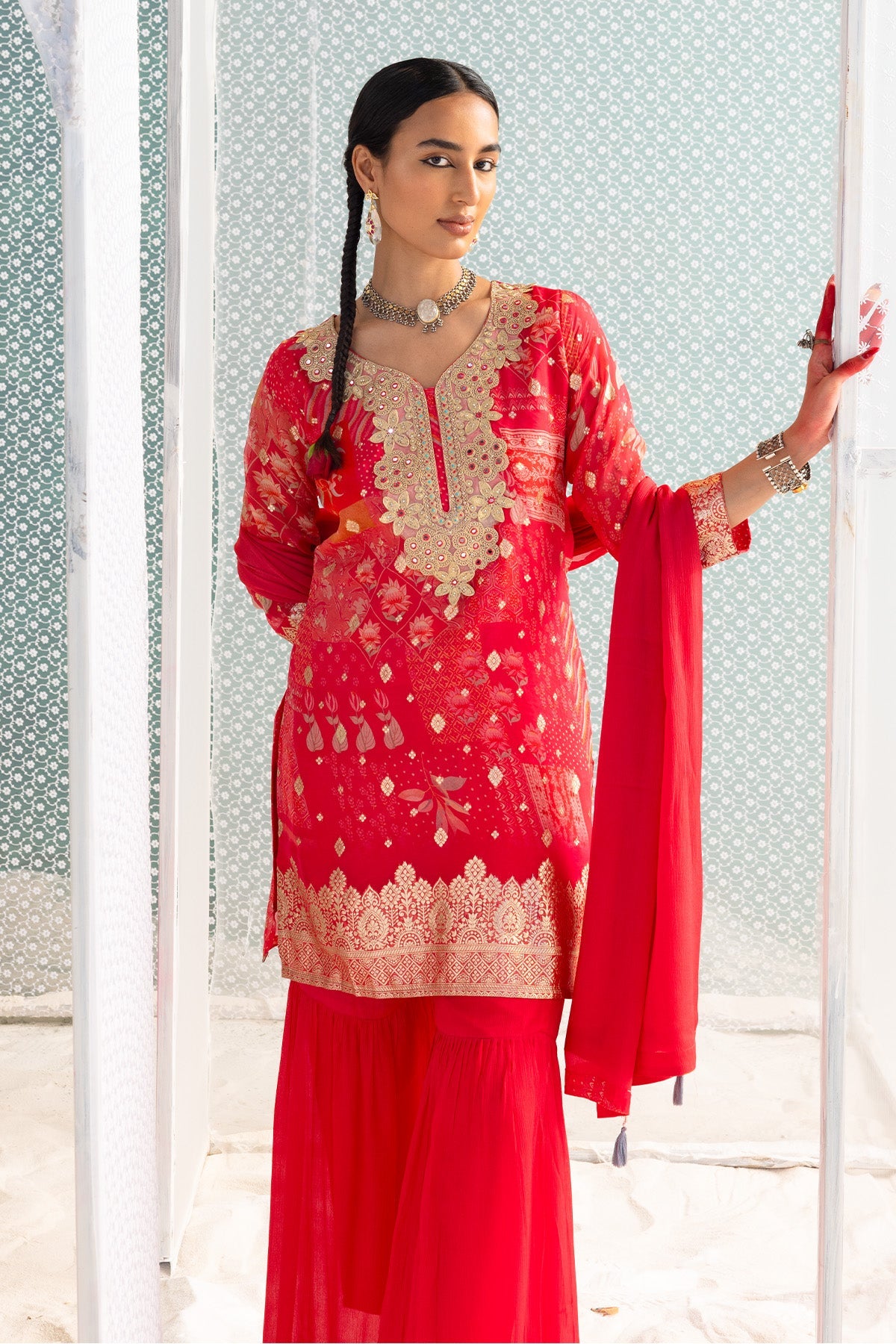 Pink Embellished Straight Kurta Set
