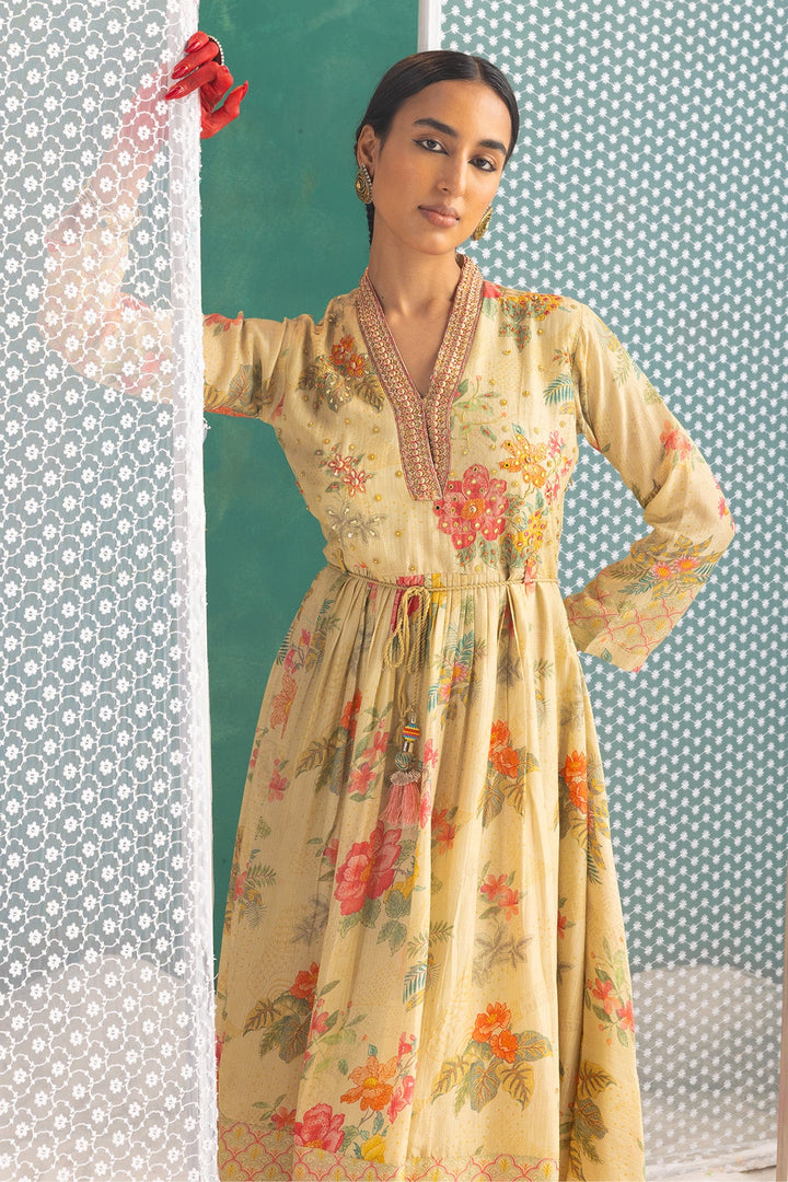 Beige Yoke Embellished Dress