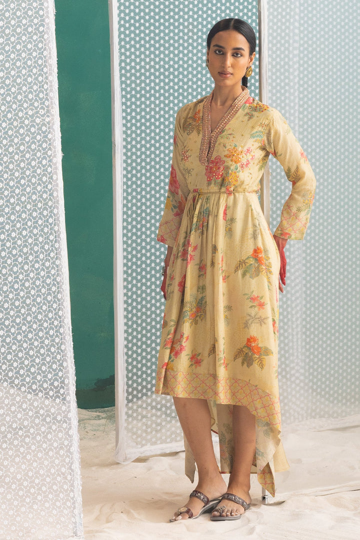Beige Yoke Embellished Dress