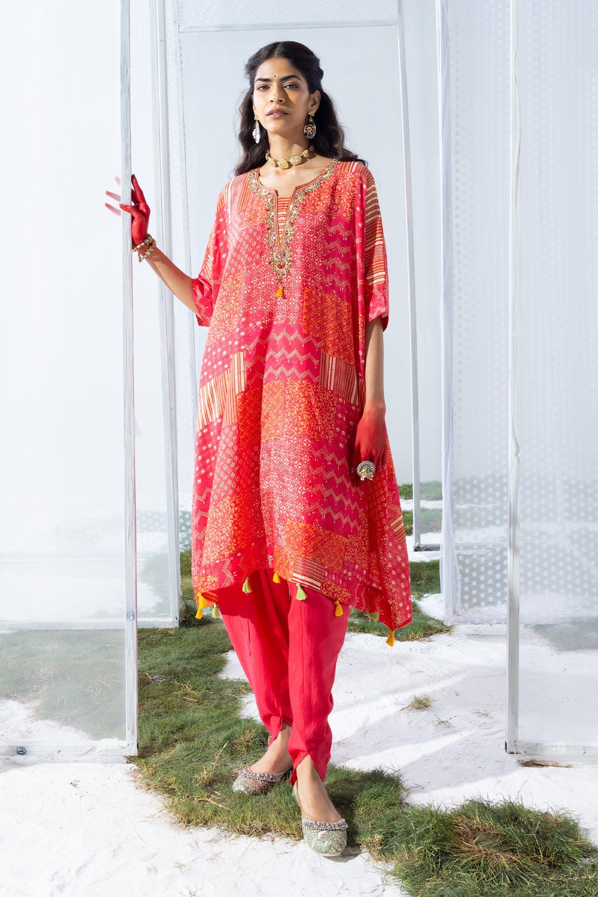 Pink Printed Kaftan 3 Pcs Set
