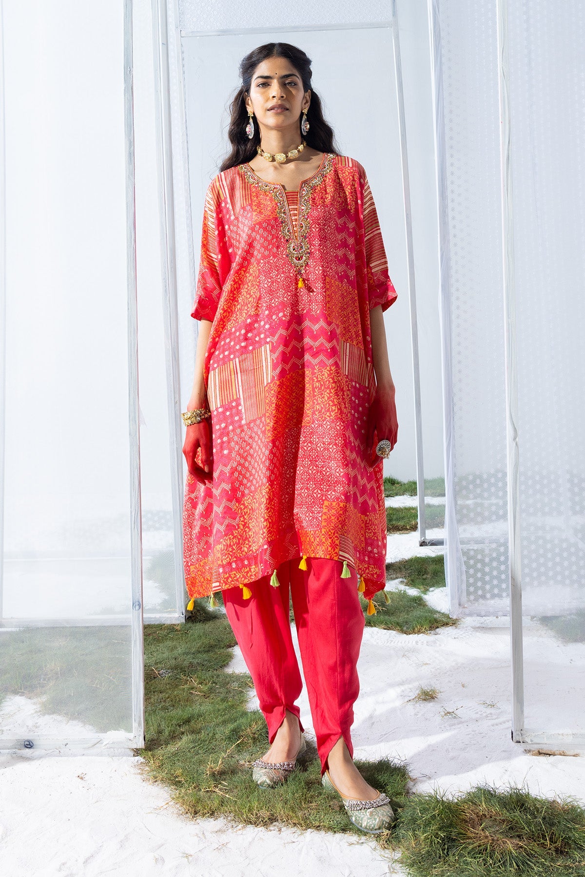 Pink Printed Kaftan 3 Pcs Set