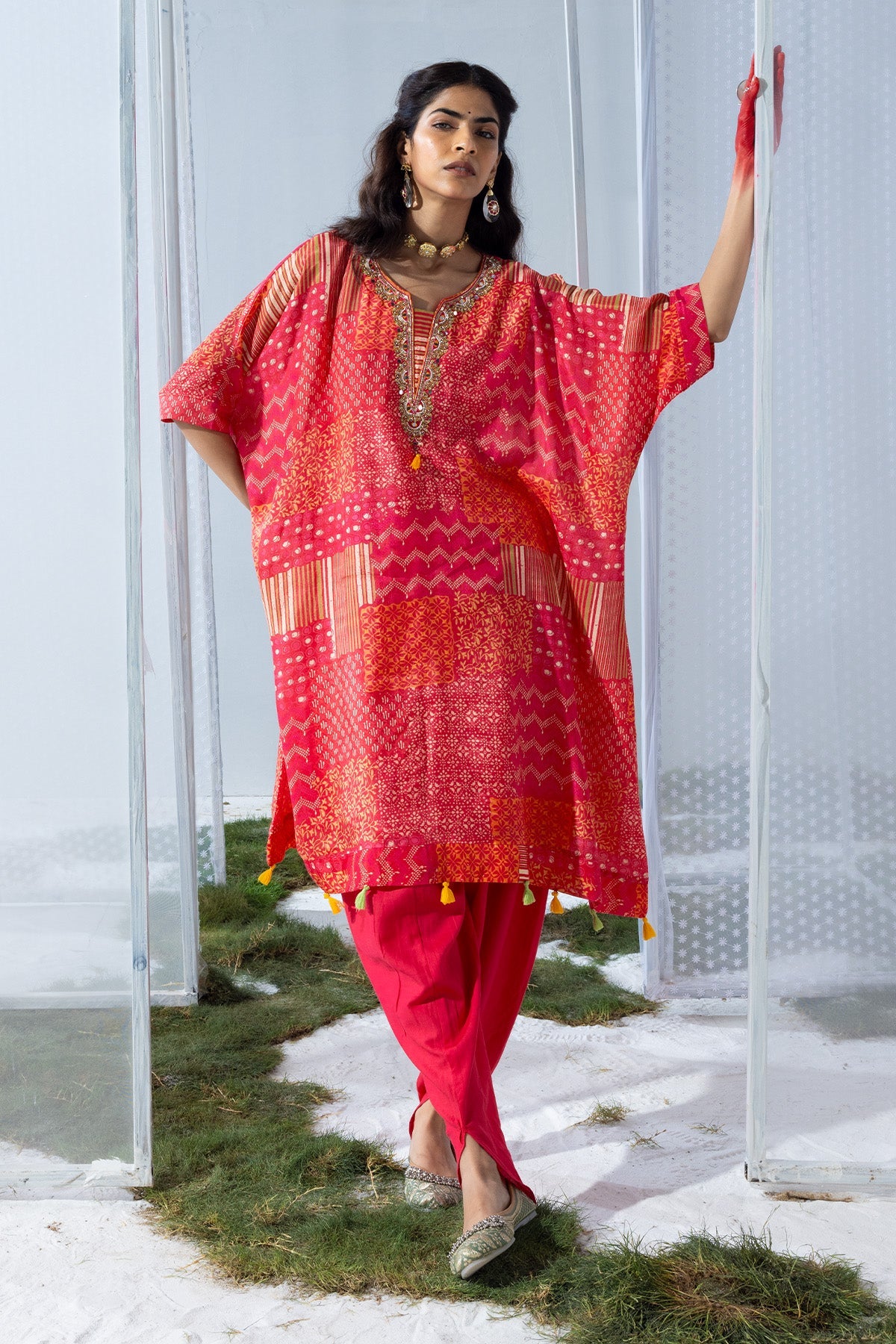Pink Printed Kaftan 3 Pcs Set