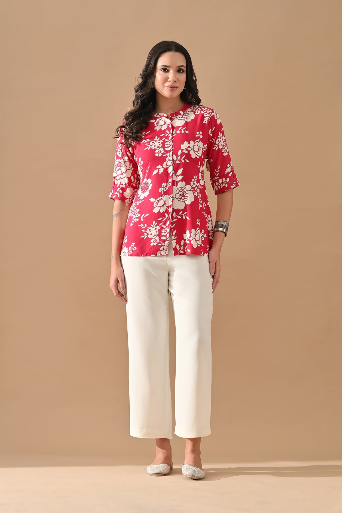 Magenta Printed Straight Top