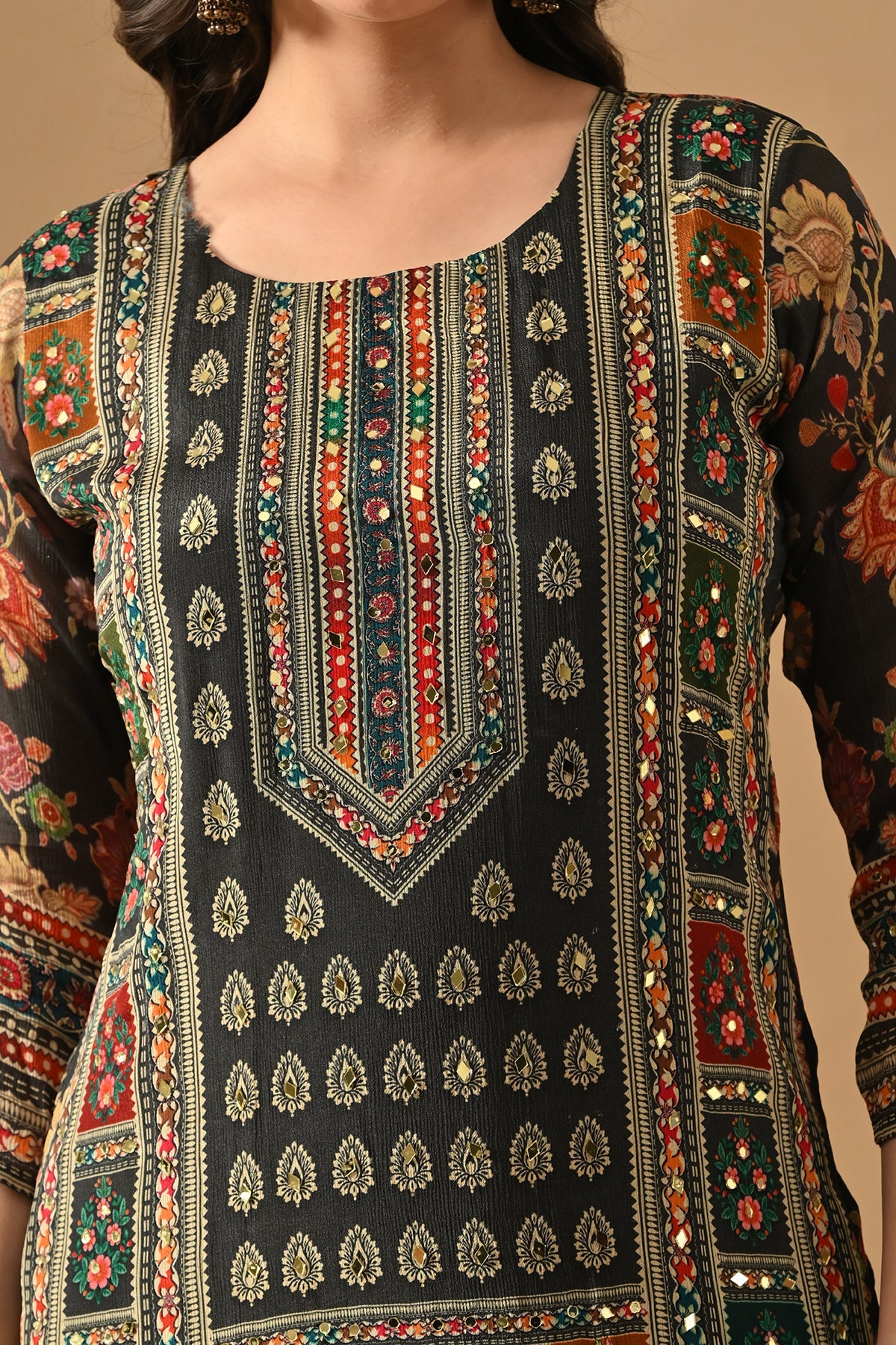 Grey Embellished Kurta Set