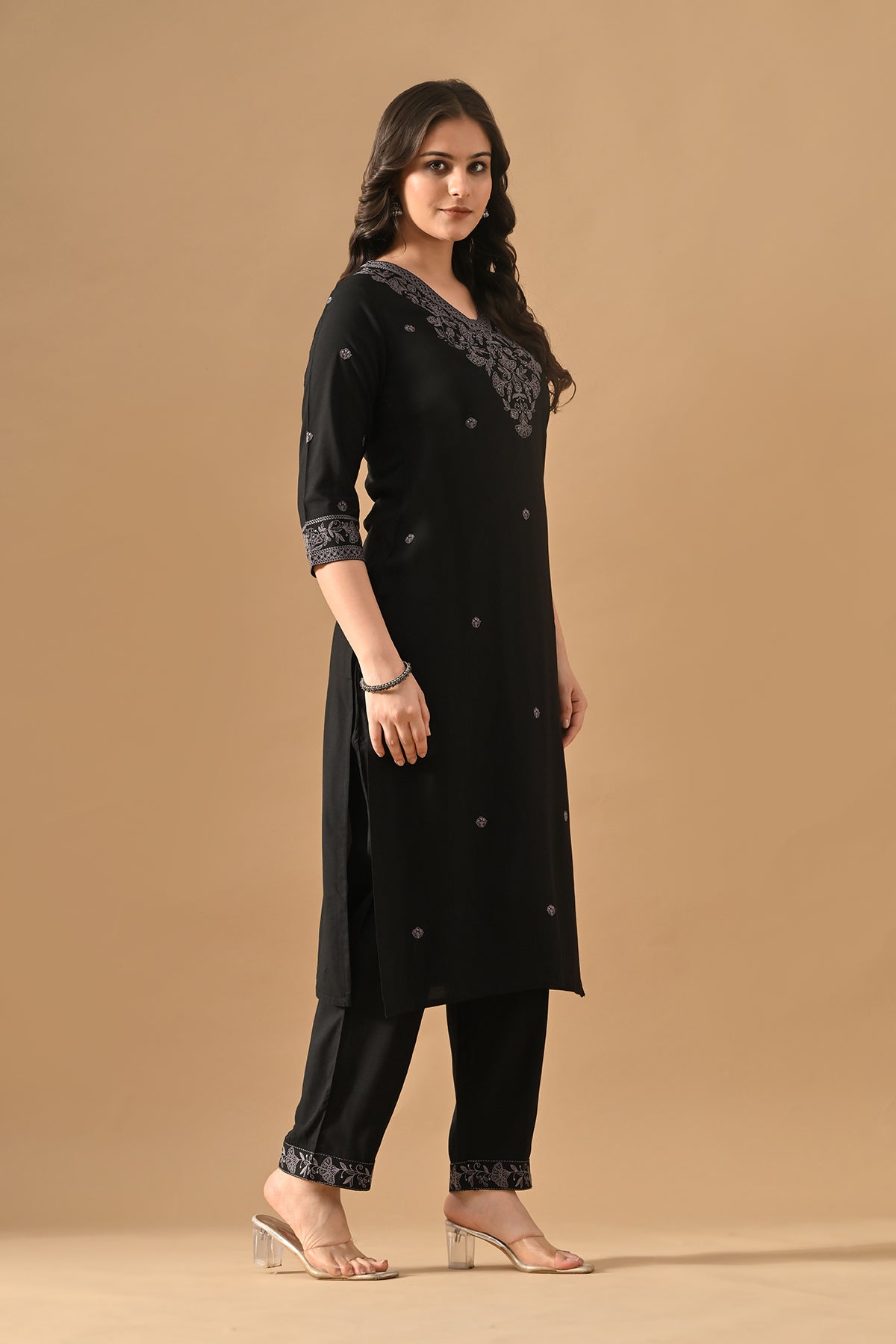 Black Embroidered Kurta Set