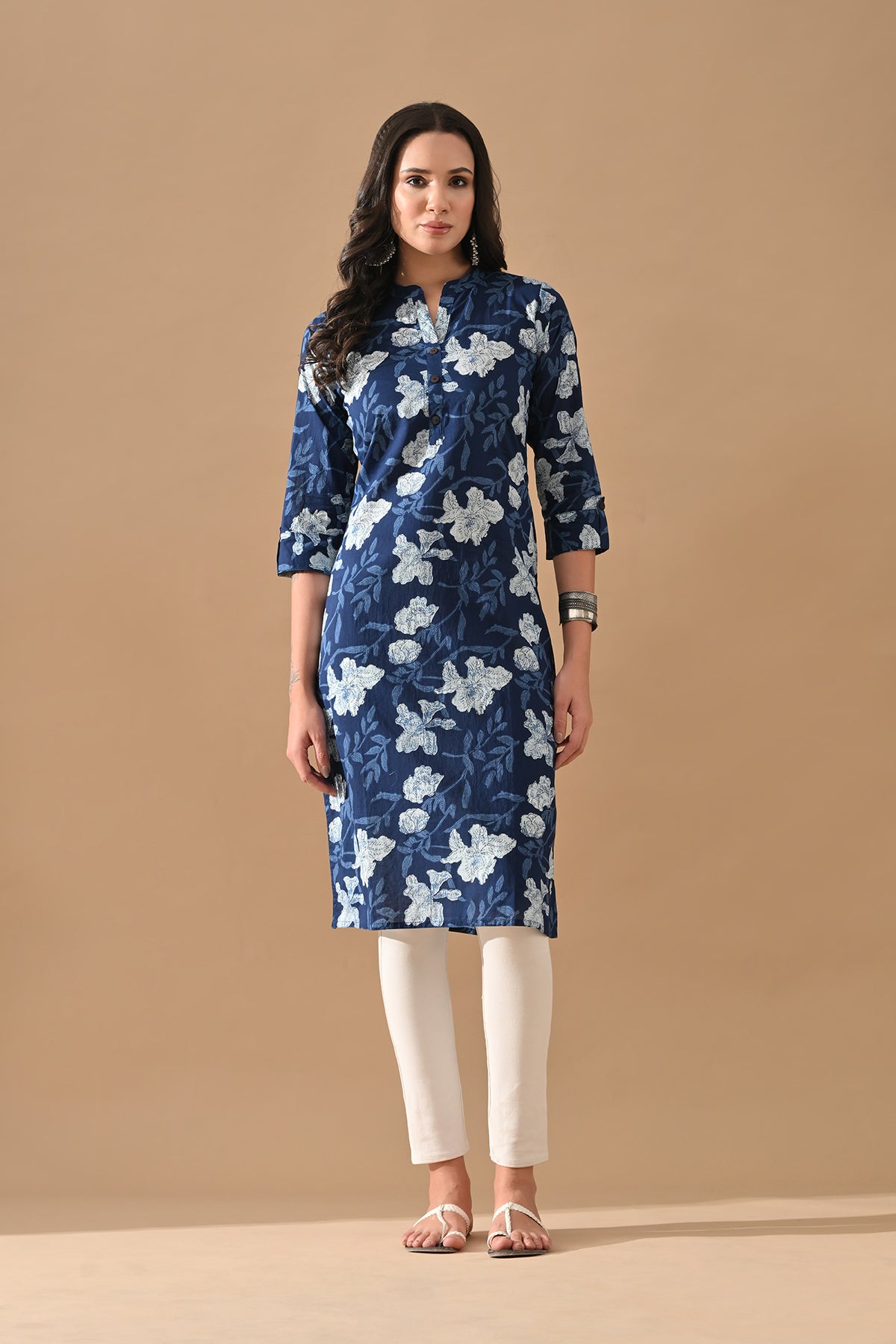 Blue Floral Printed Kurta