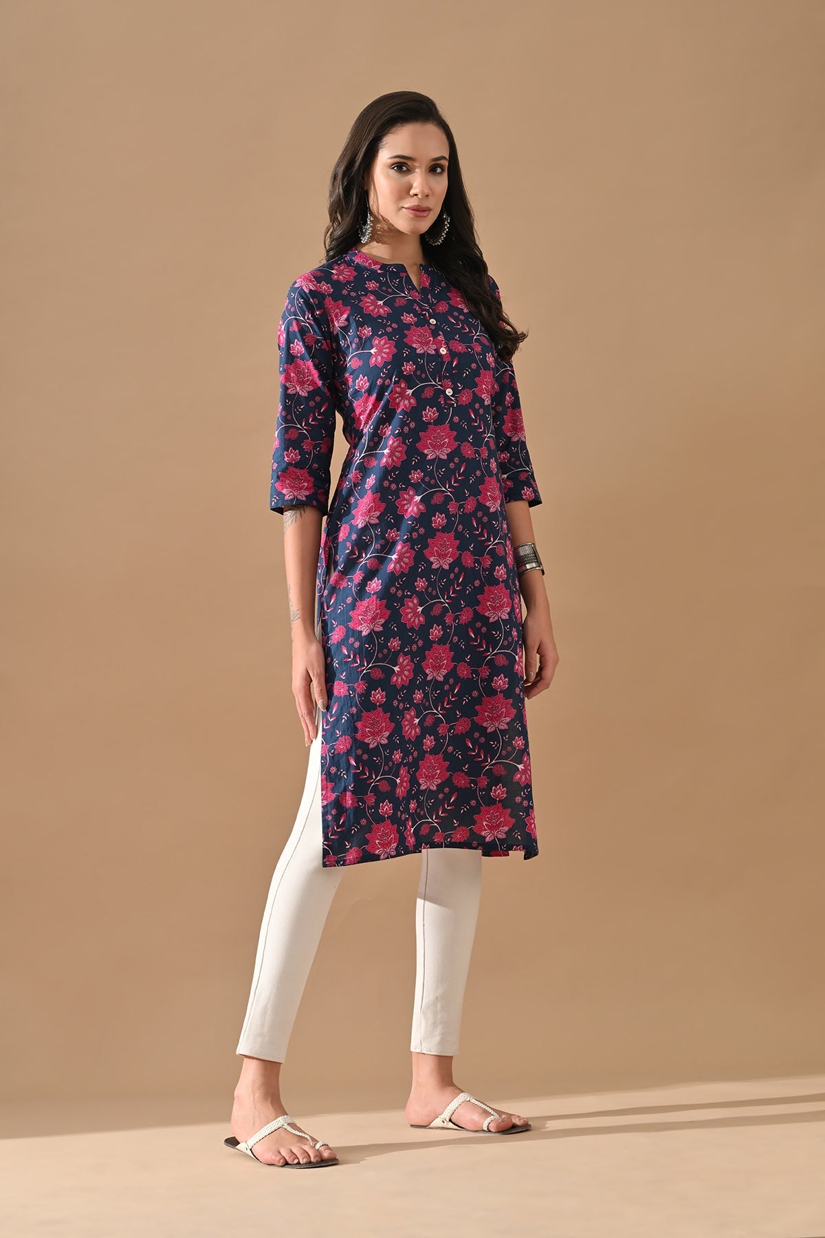 Blue Floral Printed Kurta