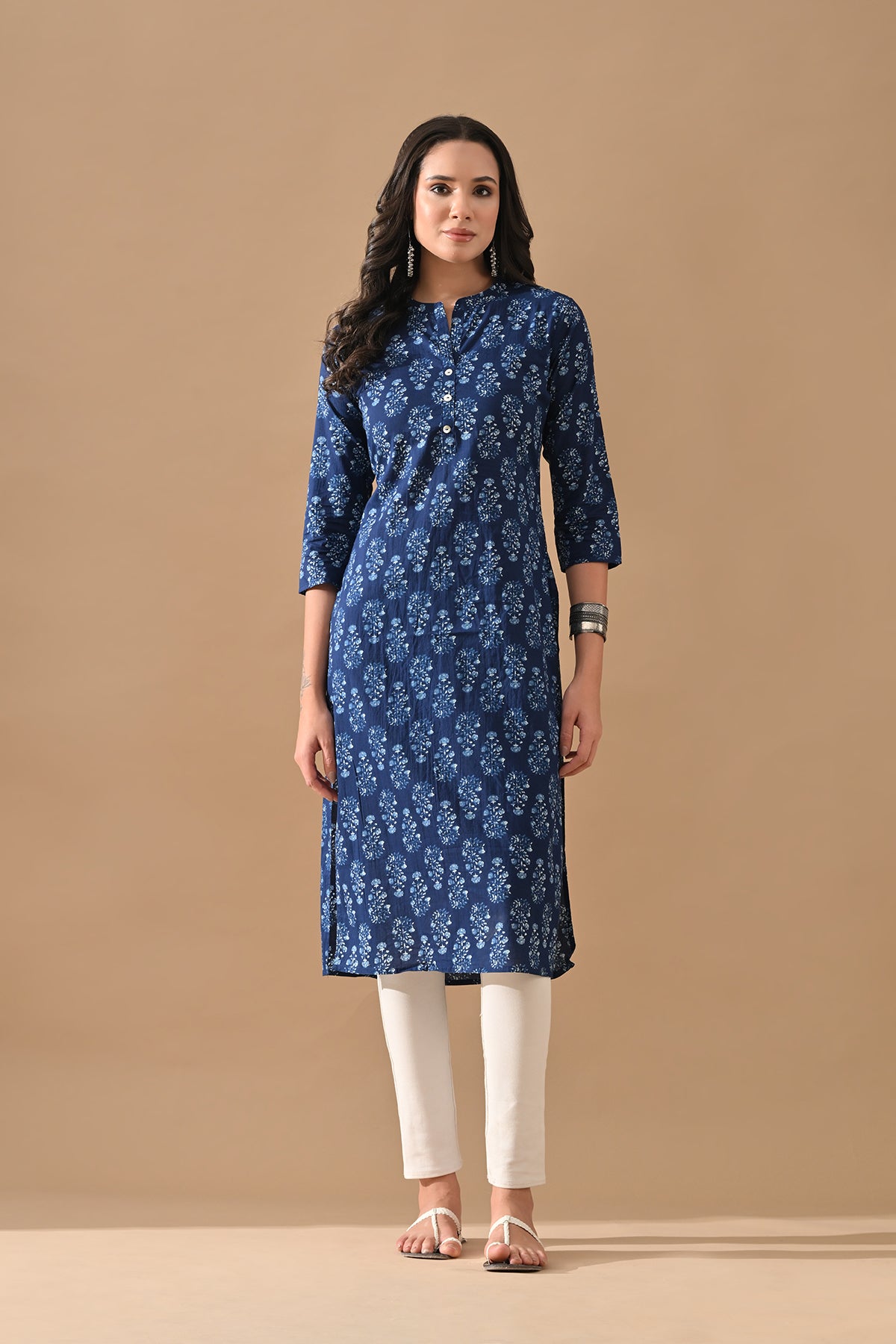 Blue Printed Straight Kurta