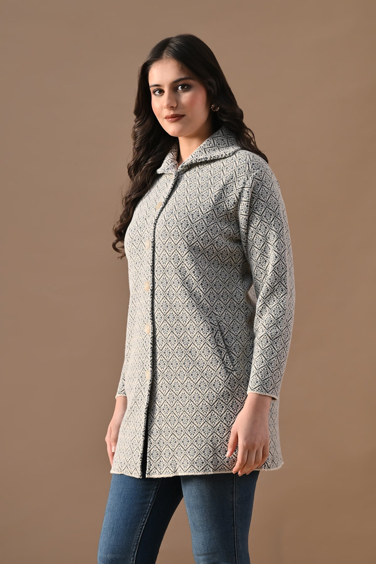 Winter Cream Classic Collar Neck Overcoat