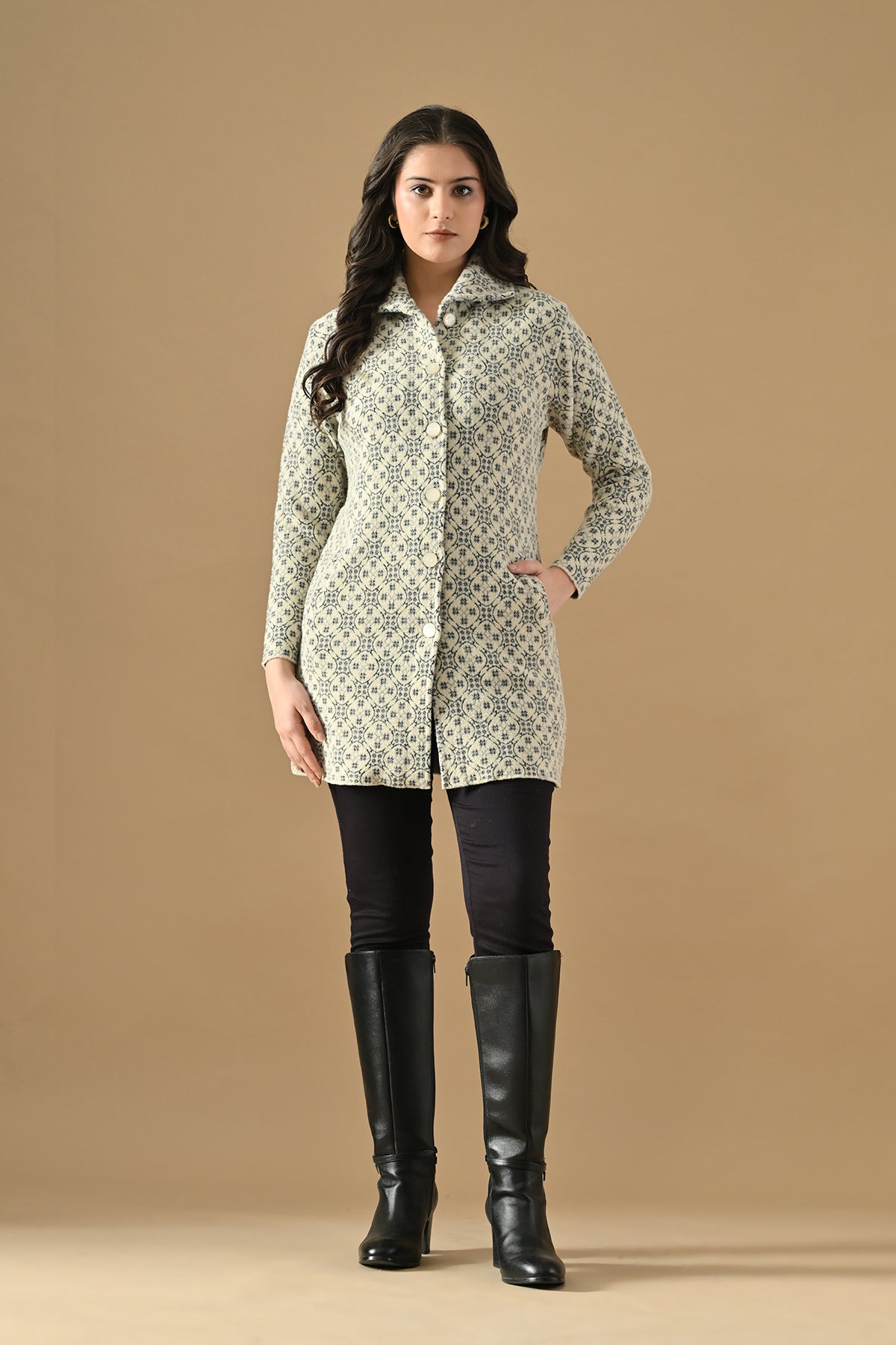 Winter Cream Classic Collar Neck Overcoat