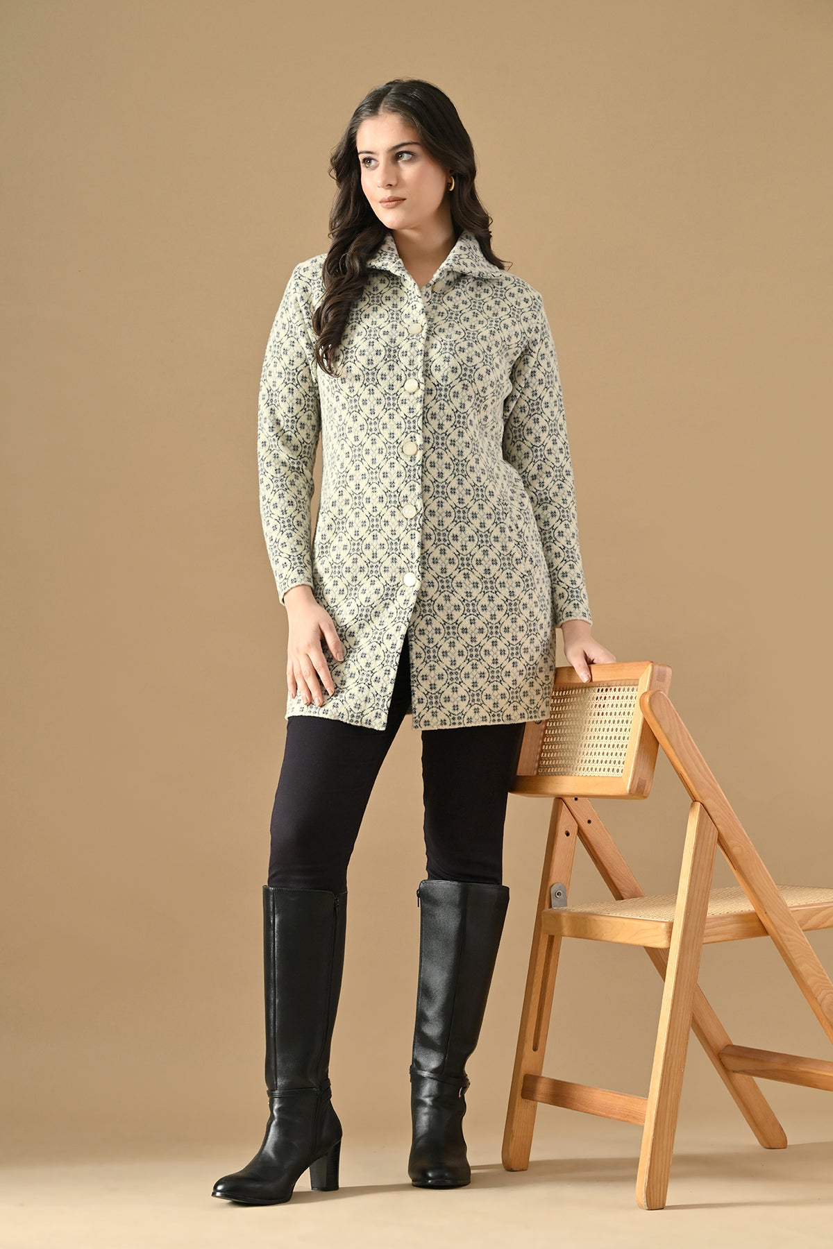 Winter Cream Classic Collar Neck Overcoat