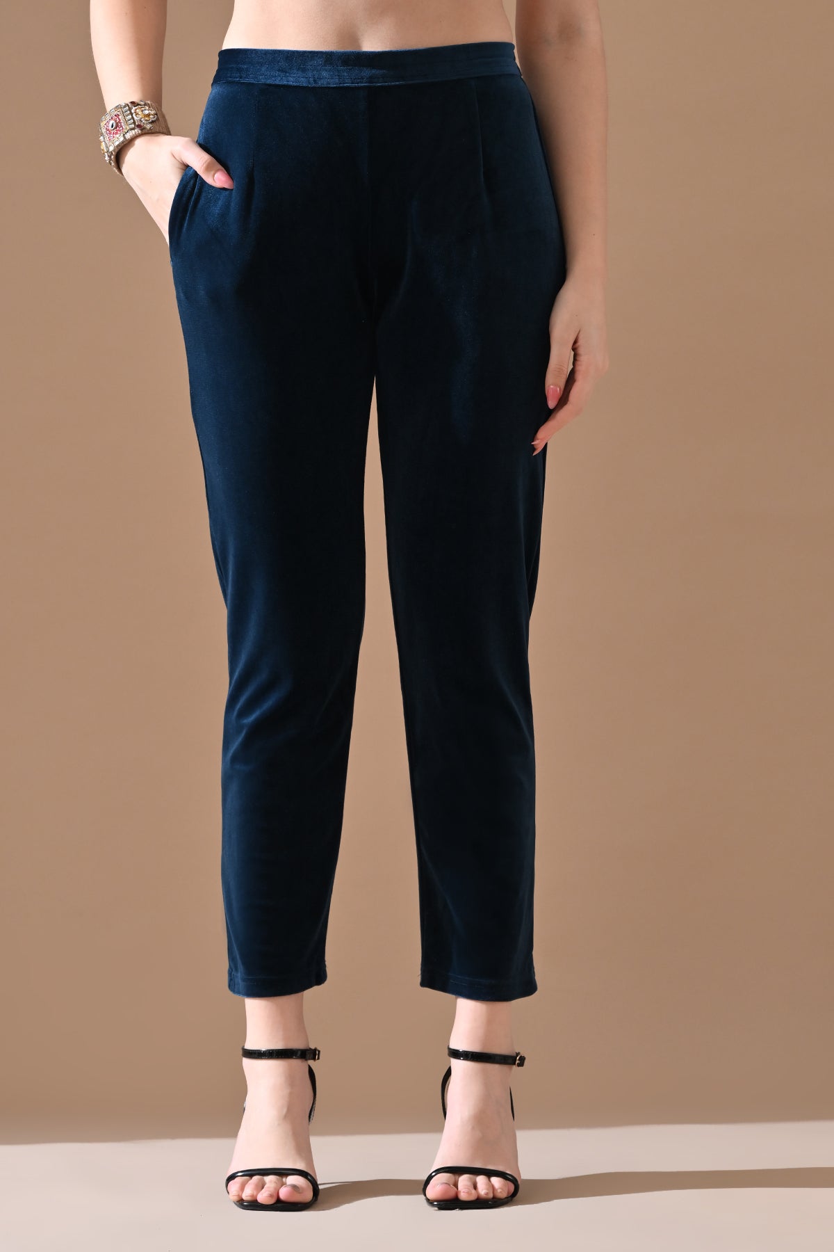 Winter Blue Embroidery Velvet Kurta 3 Pcs Set