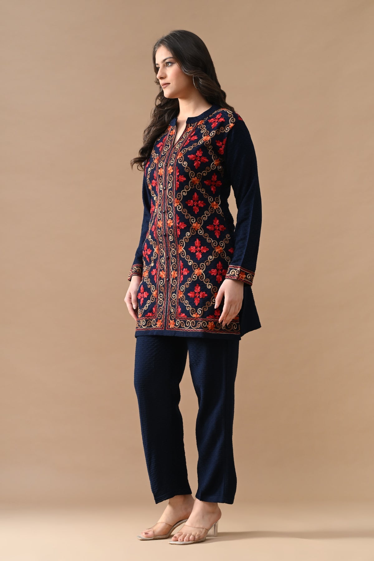 Winter Blue Embroidery Ethnic Motifs Woven Co-Ord Set