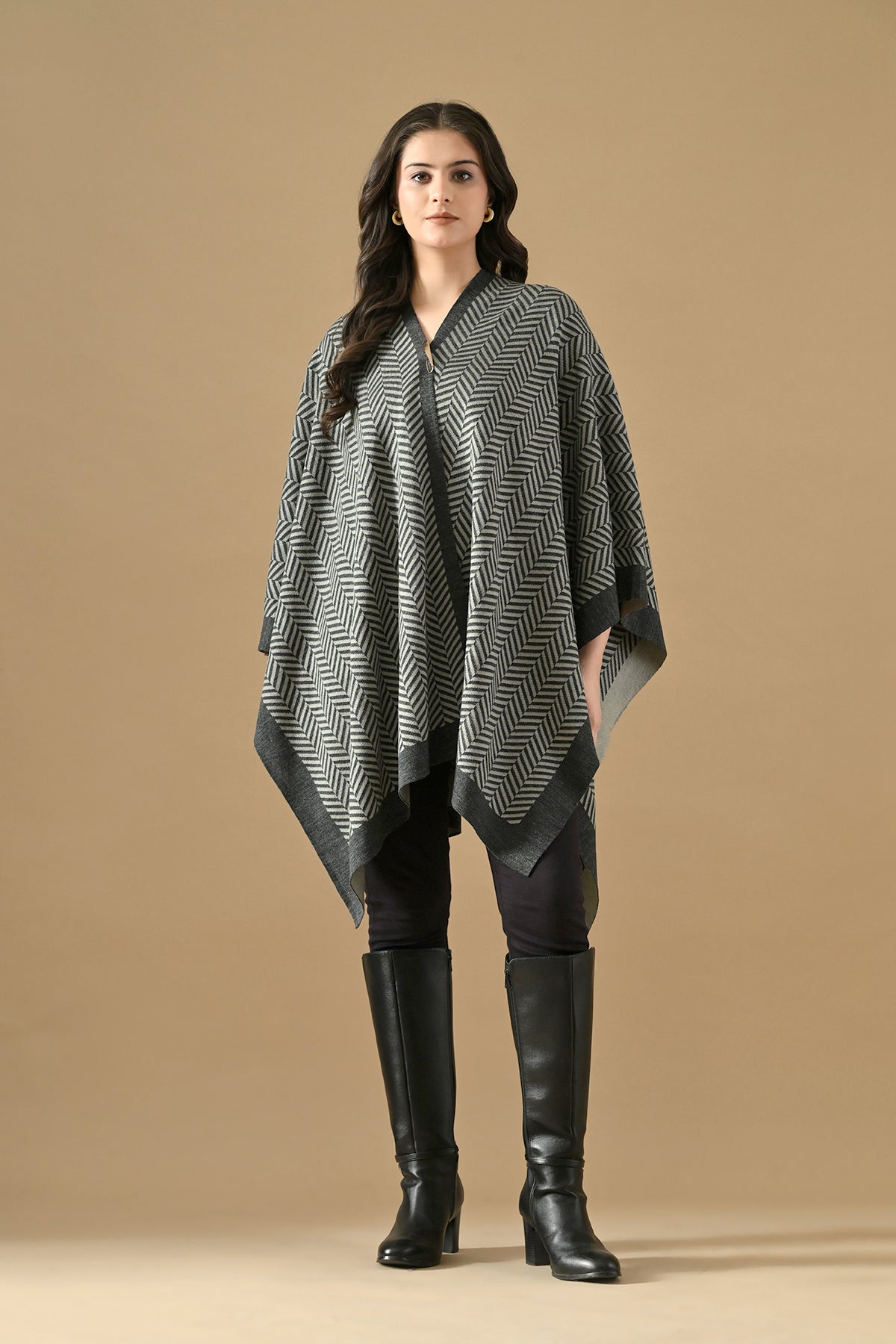 Winter Grey Woven Poncho