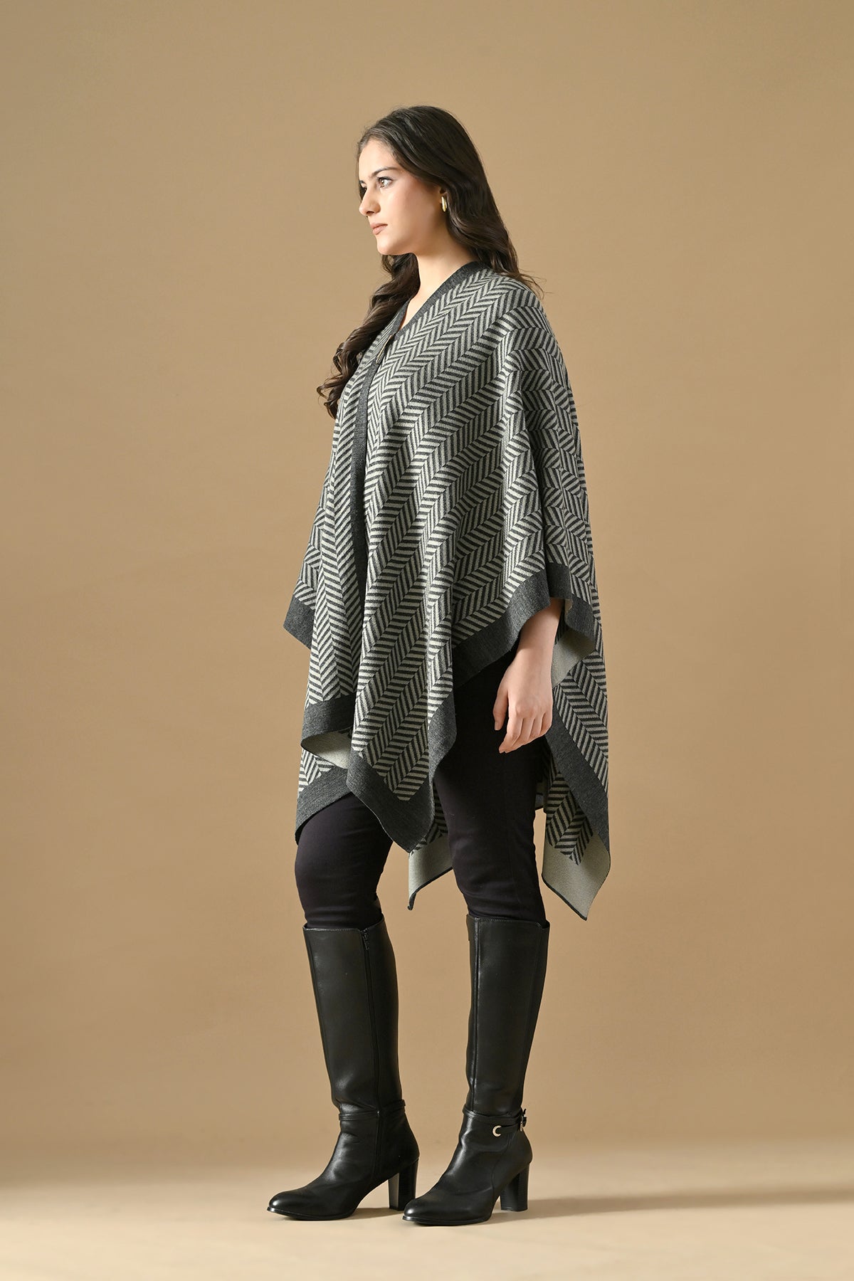 Winter Grey Woven Poncho