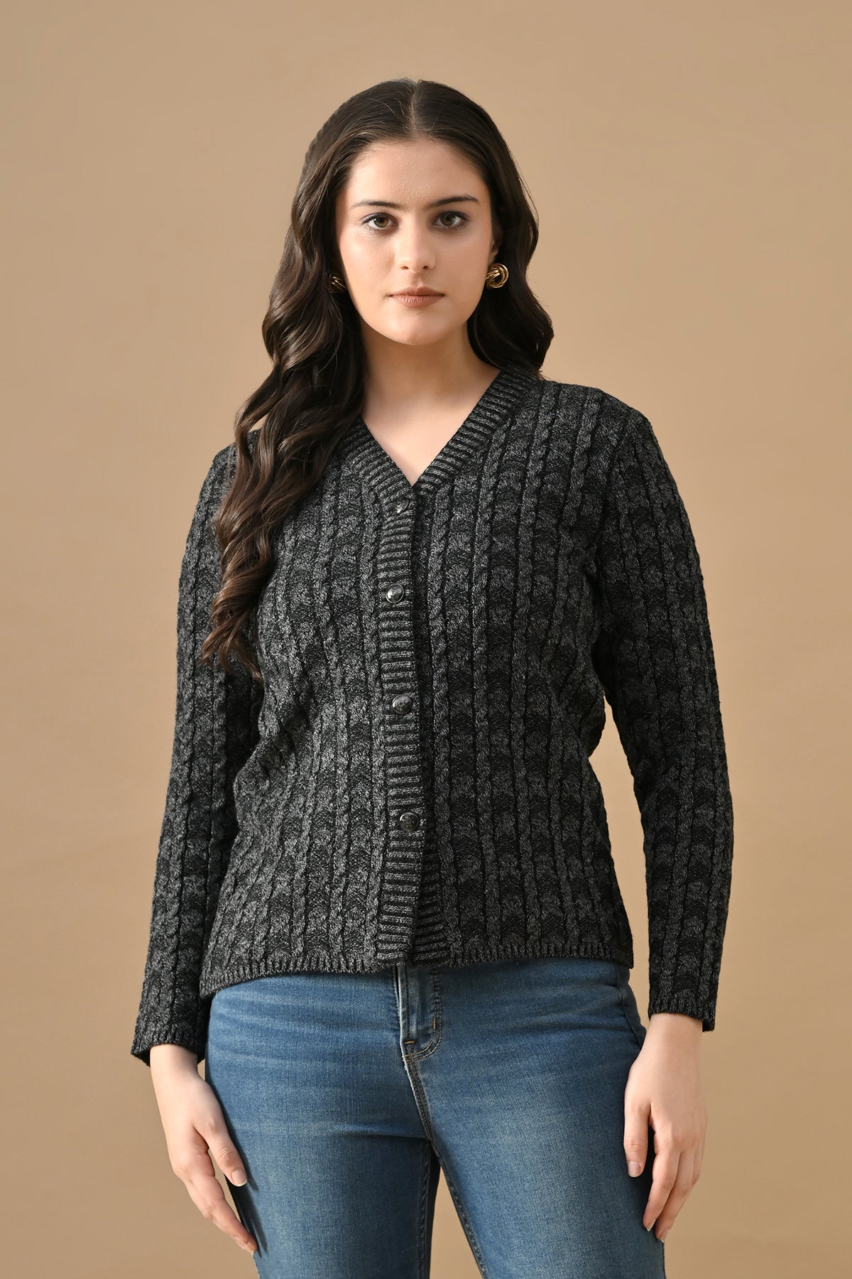 Winter Grey Knitted V-Neck Cardigan