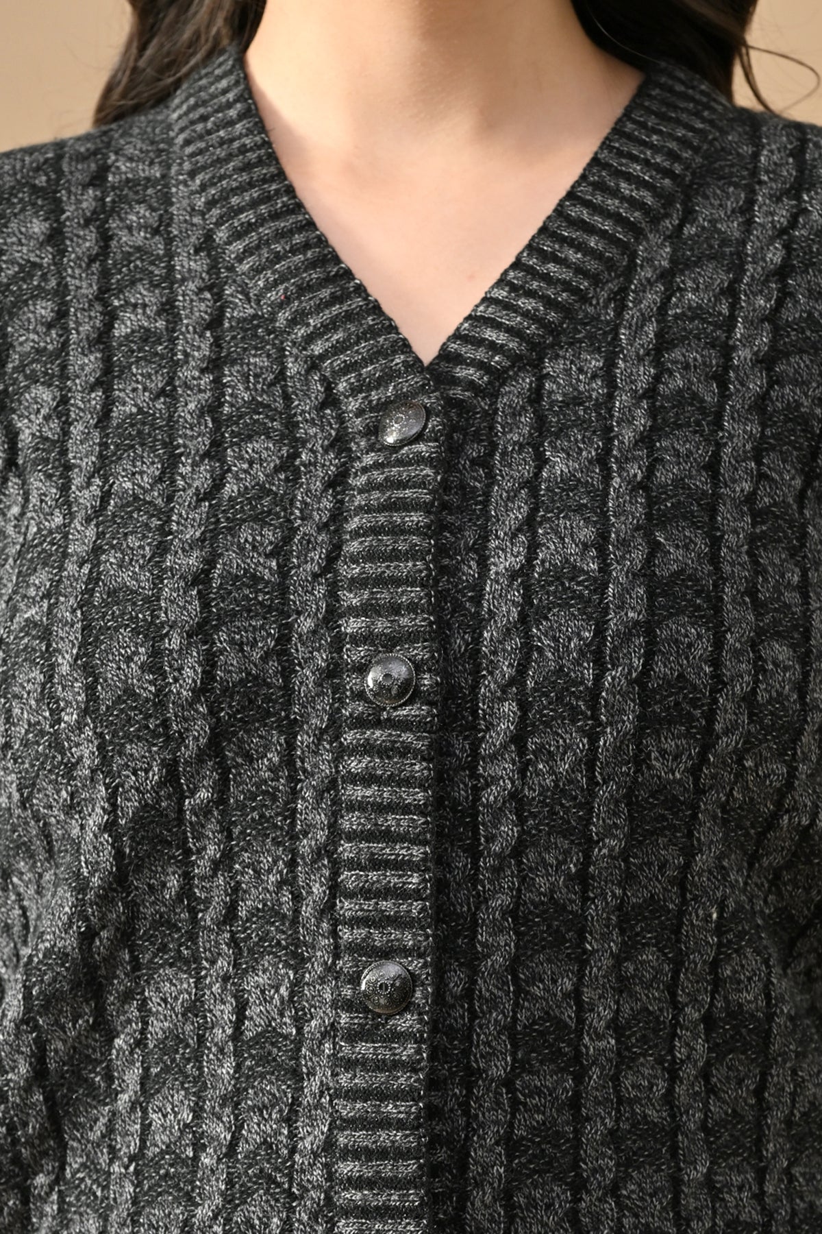 Winter Grey Knitted V-Neck Cardigan