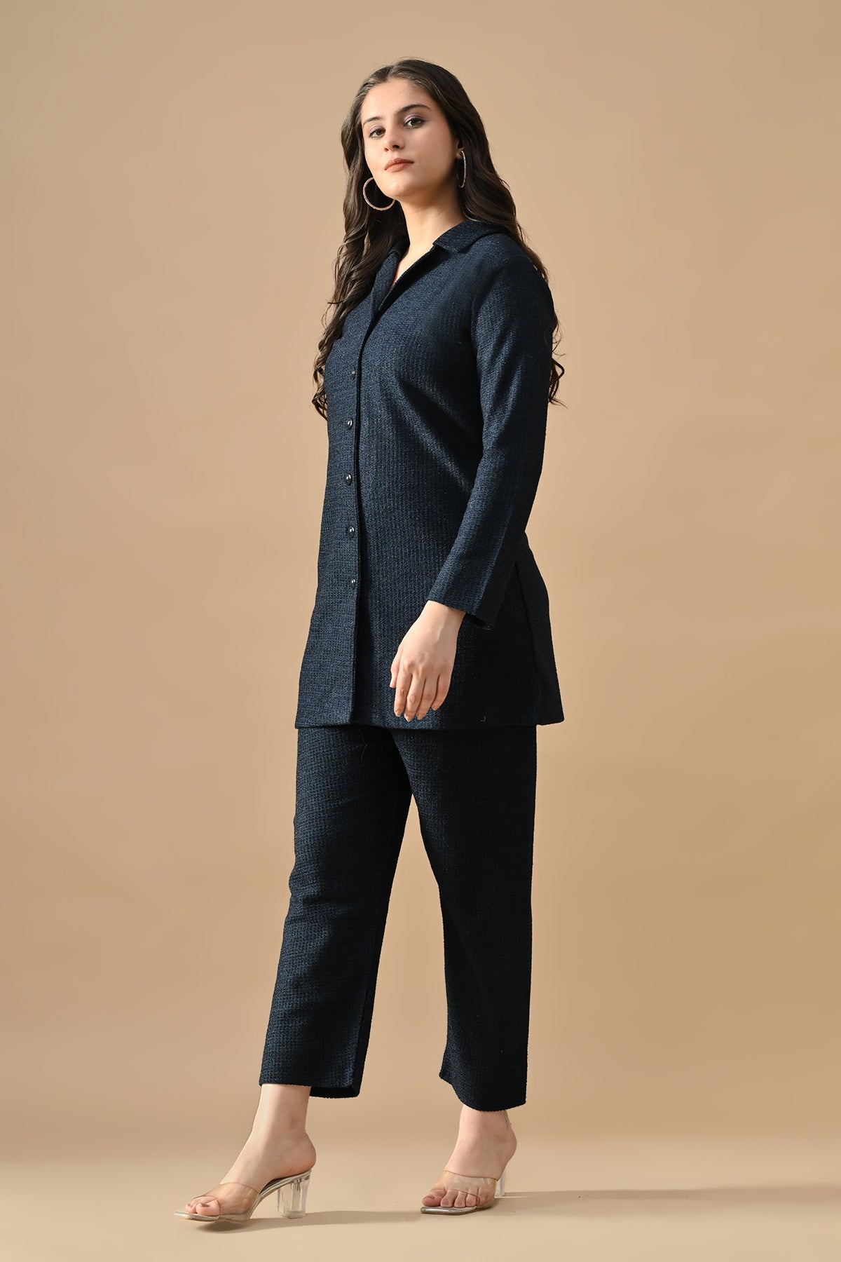 Winter Blue Solid Knitted Co-Ord Set